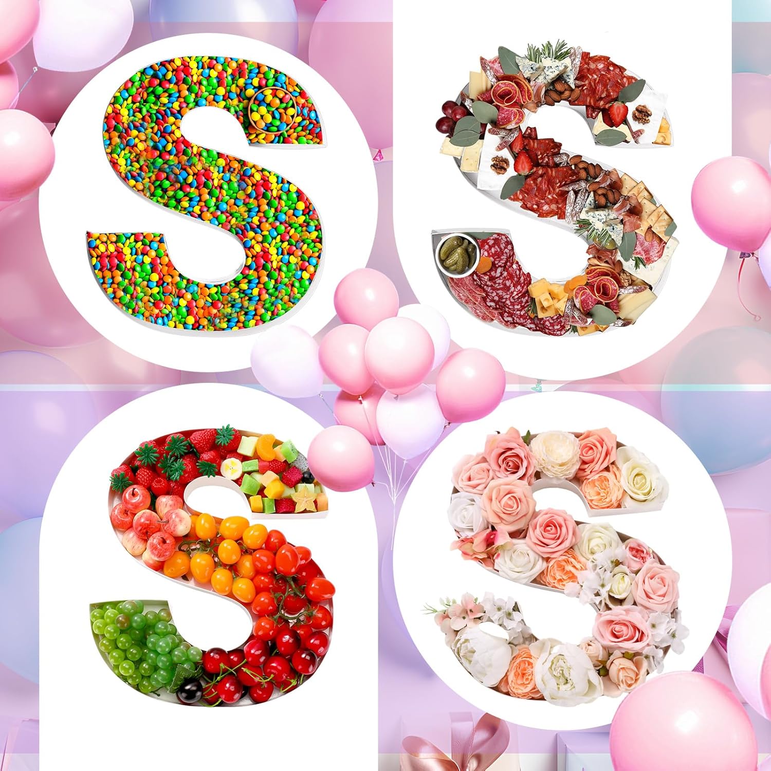 Mifoci 13.7inch Cardboard Letter Boxes Charcuterie Letters Board Fillable Reusable Trays Alphabet Serving Platter for Food Chocolate Candy Decoration Baby Shower Party Anniversary(Letter S)