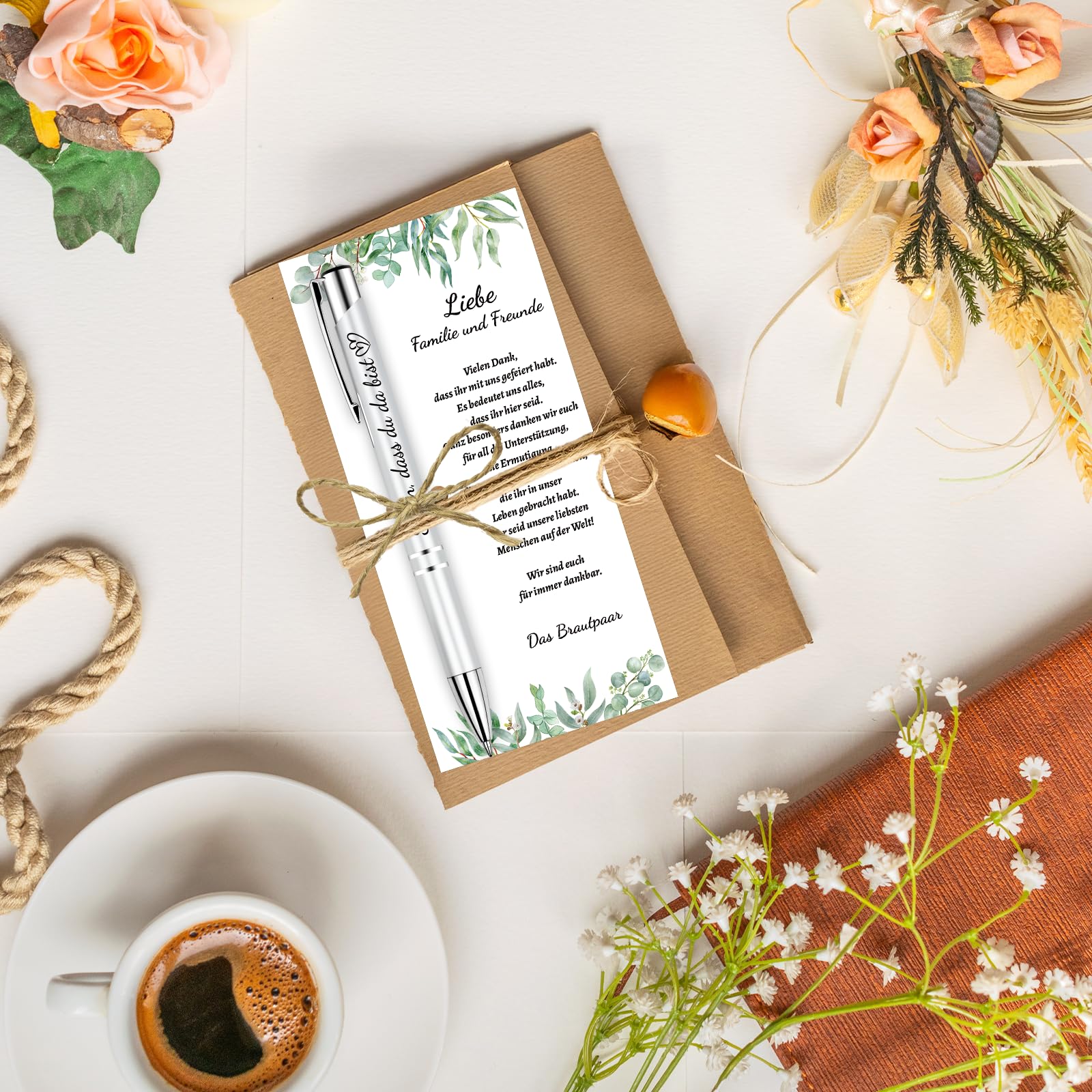 Hochzeitsgeschenke für Gäste, 15er Gastgeschenke Hochzeit Kugelschreiber Schön Das du da Bist Druckkugelschreiber Organzabeutel Hochzeit Mitgebsel Party Geschenkset für Familie und Freunde