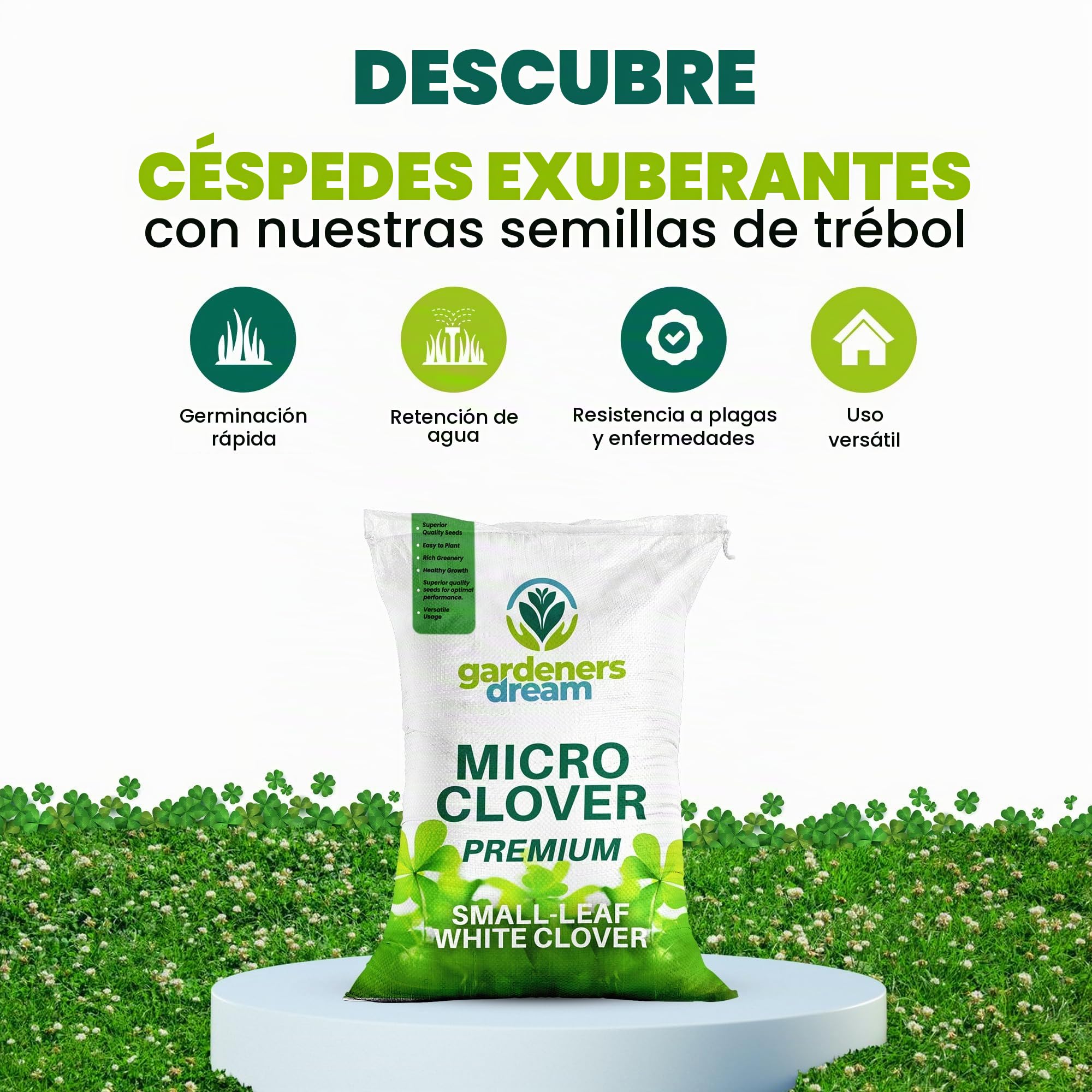 1kg Semillas de Trébol Blanco Micro Ecológicas Resistente a la Sequía para Césped