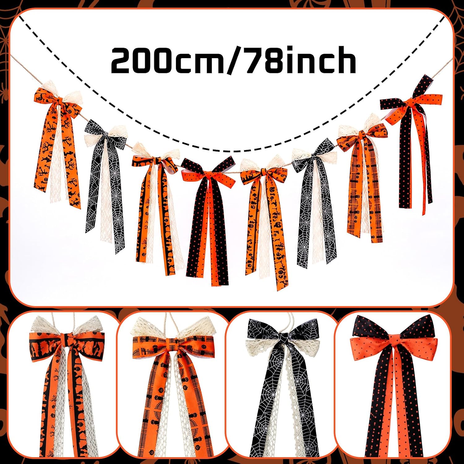 Mixweer Halloween Fabric Rag Bow Garland Lace Tassel Banner Mantel Decor