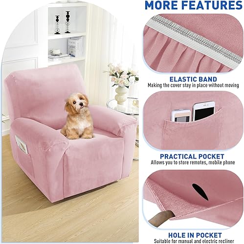 Vista 71 de MAXIJIN - Funda para sillón reclinable de terciopelo de 4 piezas, elástica, afelpada, gruesa y suave, con bolsillo lateral (camello)