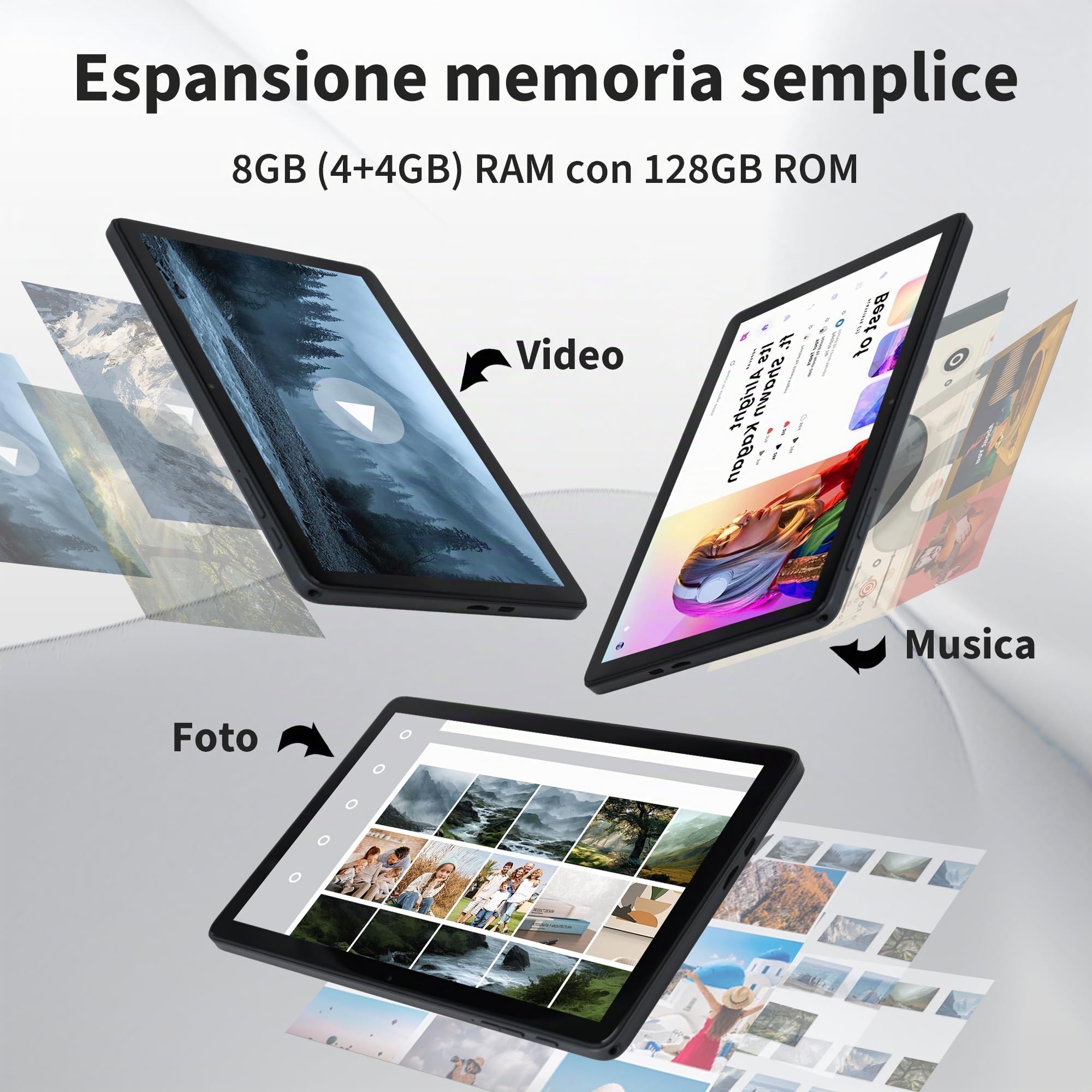 Veidoo Tablet da 11 pollici, Android Tablet con 8 GB (4+4 Expand) RAM 128 GB ROM 1 TB espandibile, 1280 * 800 touch screen HD in-cell, processore Octa-Core, WiFi 6, BT 5.0, doppia fotocamera (grigio)