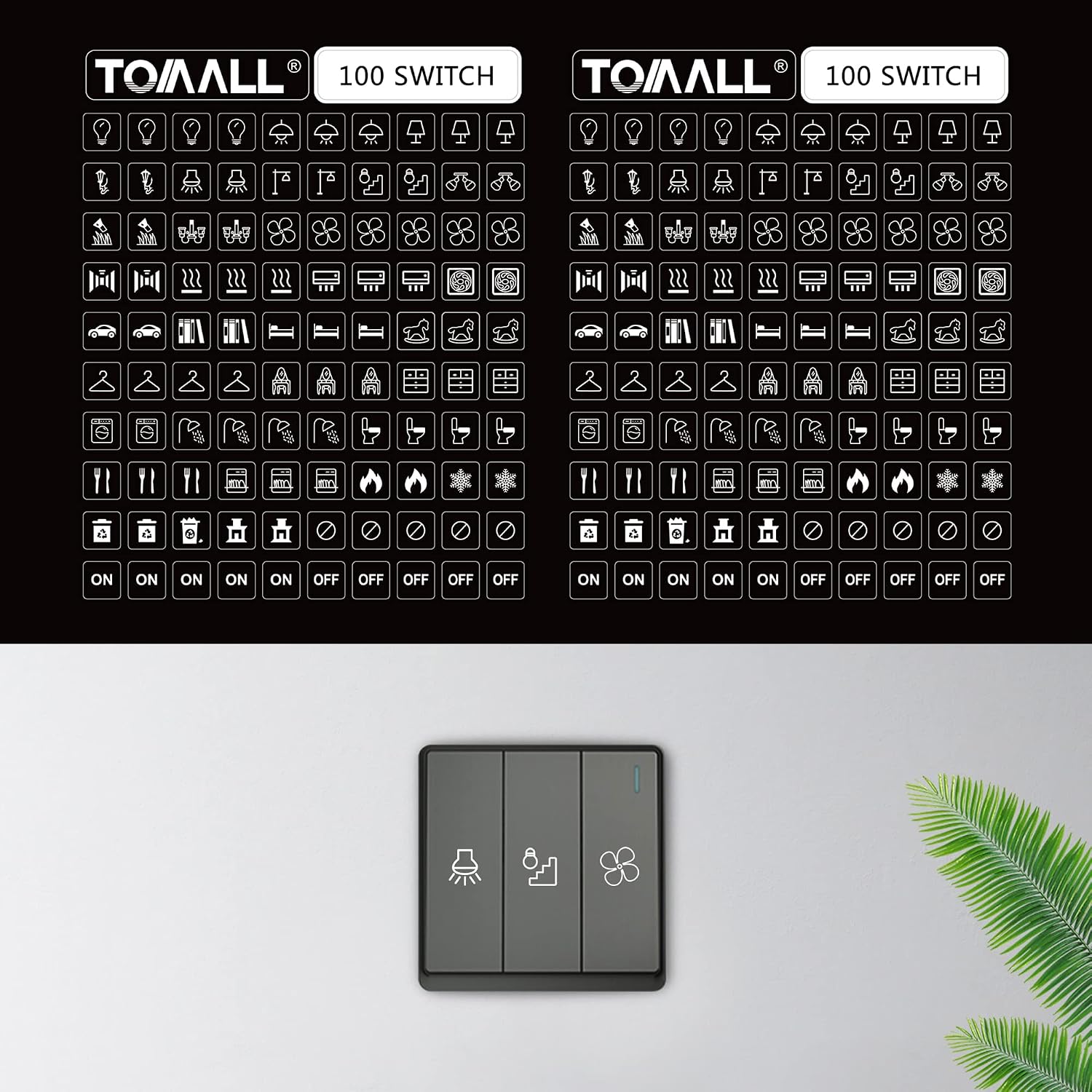 TOMALL 200Pcs Light Switch Labels Icon Stickers Household Transparent Light Fan Heater Bed Bathroom Kitchen Garage Laundry Room Switch Label Graphic Kit for Home Office School Public Places (White)