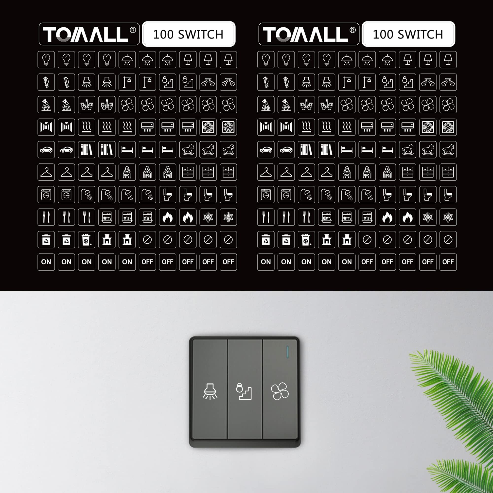 TOMALL 200Pcs Light Switch Labels Icon Stickers Household Transparent Light Fan Heater Bed Bathroom Kitchen Garage Laundry Room Switch Label Graphic Kit for Home Office School Public Places (White)