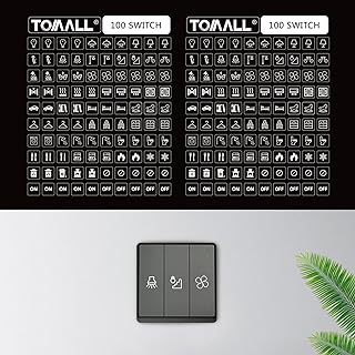 TOMALL 200Pcs Light Switch Labels Icon Stickers Household Transparent Light Fan Heater Bed Bathroom Kitchen Garage Laundry Room Switch Label Graphic Kit for Home Office School Public Places (White)