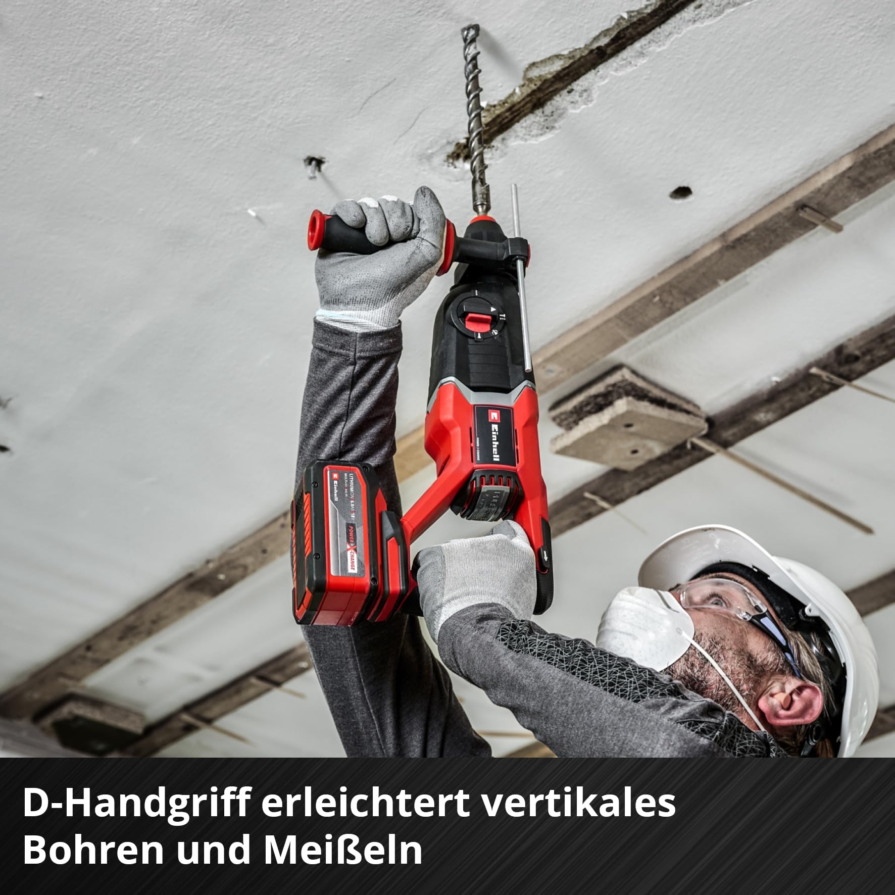 Einhell Profesjonalny bezprzewodowy młot udarowy TP-HD 18/26 D Li BL - Solo Power X-Change (18 V, 2,6J, silnik bezszczotkowy PurePOWER) dostarczany bez akumulatora i ładowarki + maszt