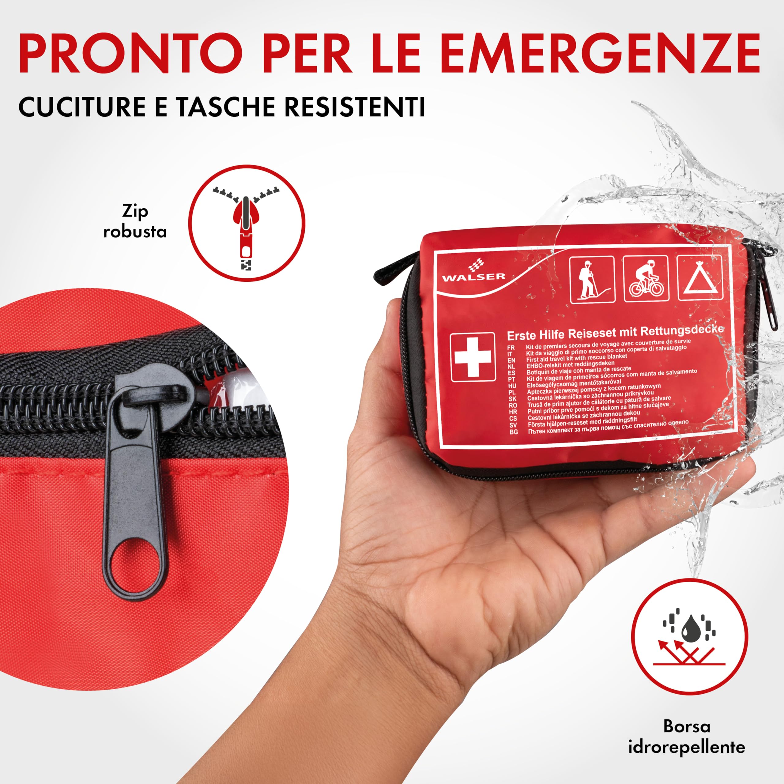 WALSER Premium Mini Kit di pronto soccorso 2026, kit di emergenza impermeabile per esterni/campeggio/bici, kit di pronto soccorso da 31 pezzi, kit di pronto soccorso compatto per esterni