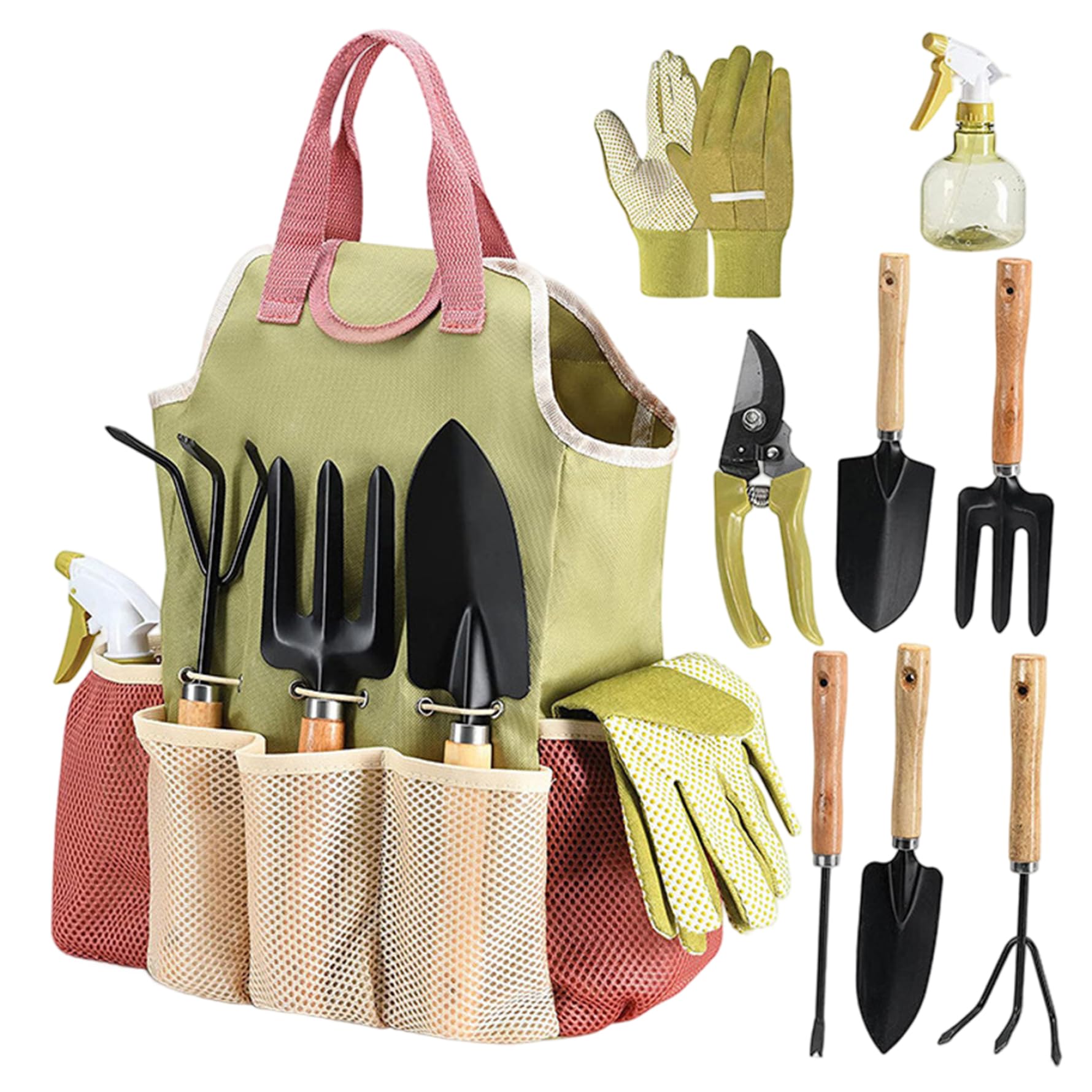 Kit de Herramientas de jardinería Juego de Herramientas de jardín de Alta Resistencia de 9 Piezas con empuñaduras ergonómicas Antideslizantes Pala Resistente a la oxidación Paleta rastrillo podado