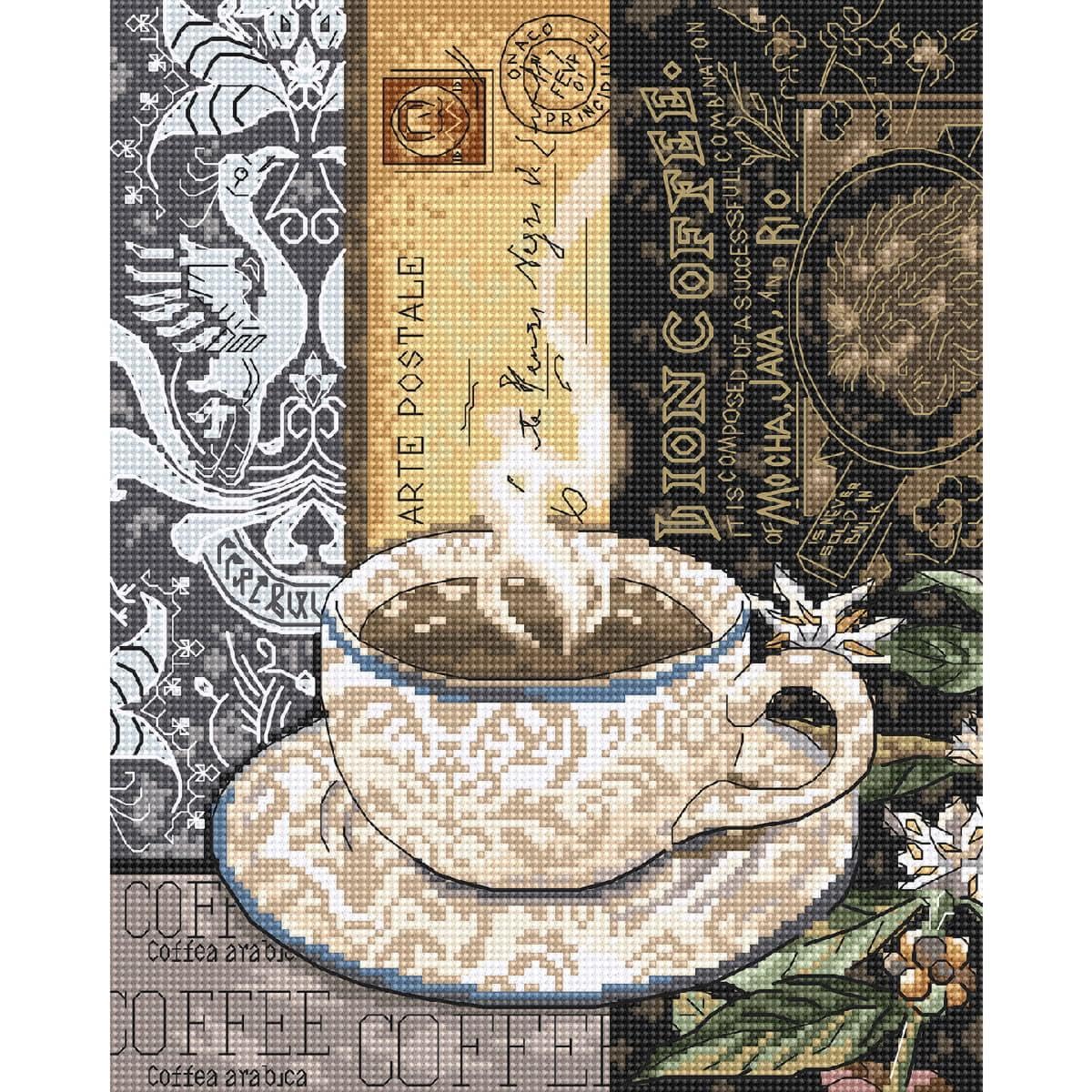 Letistitch counted cross stitch kit ""Lion Coffee C"" 22x18cm, DIY
