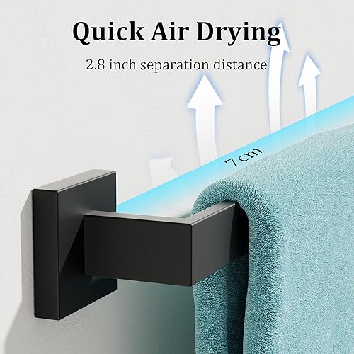 Miniatura 4 de Alise Toallero negro, toallero de 16 pulgadas para baño, toallero de acero inoxidable SUS304 montado en la pared, colgador de toallas resistente
