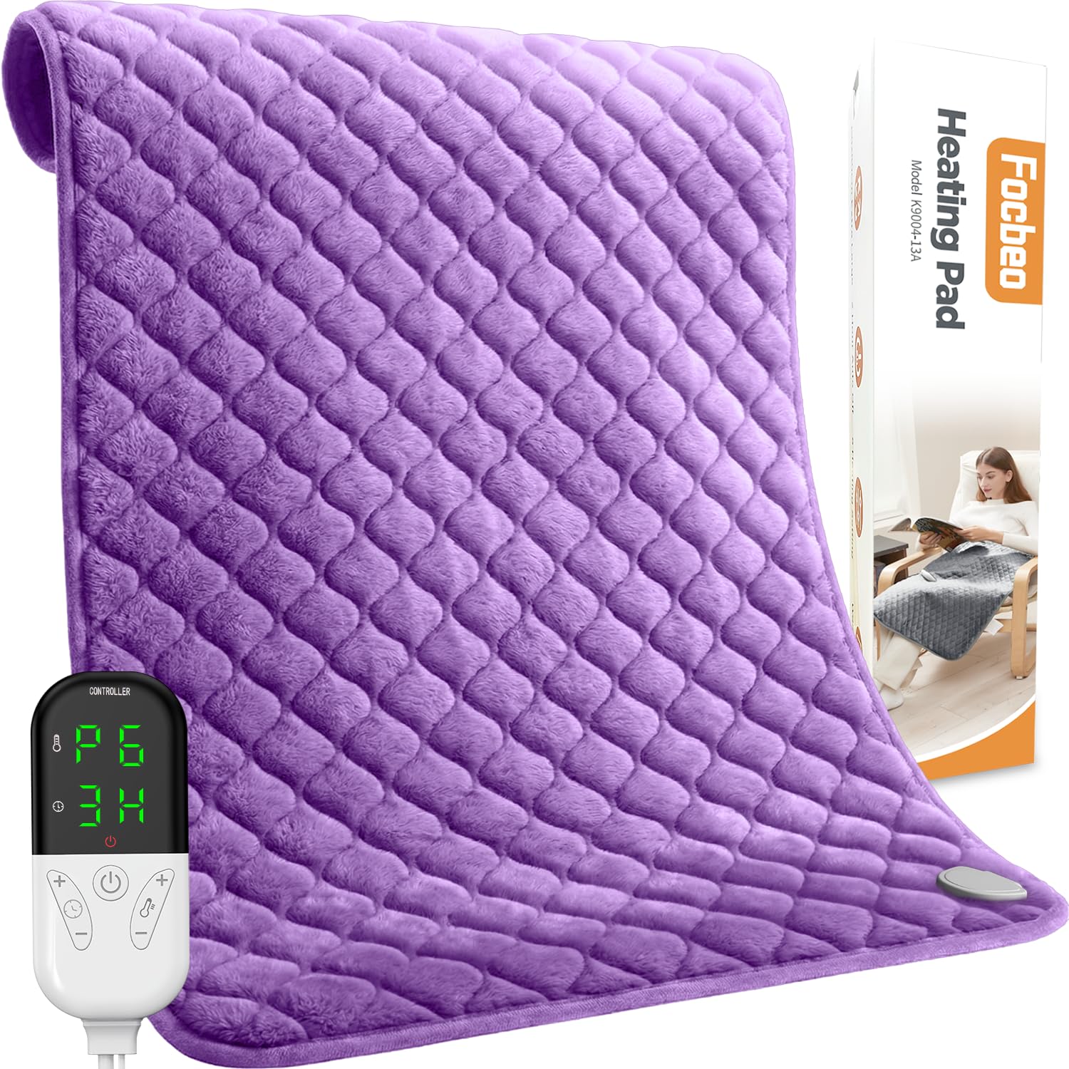 Photo 1 of King Size Heating Pad for Back Pain 32"x24" Extra Large Electric Heating Pad for Period Cramps Relief & Body Neck Shoulder Auto Shut Off Heat Pad Temperature Settings Machine Washable Purple