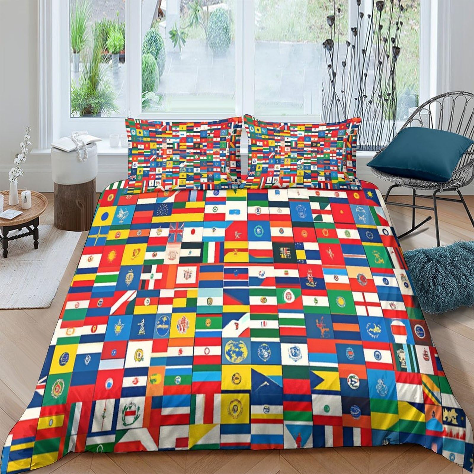 Ctjqhvkz Style-3 3D Printed World Flags Fitted Sheet Microfiber Colourful Bedroom Bed Cover For Home Guest Room Dorm Decor Single（135X200cm）