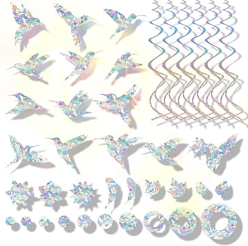 DailyTresaures - 33 calcomanías anticolisiones para ventana, vinilo prisma multiformado para ventana con 6 reflectores en forma de espiral para