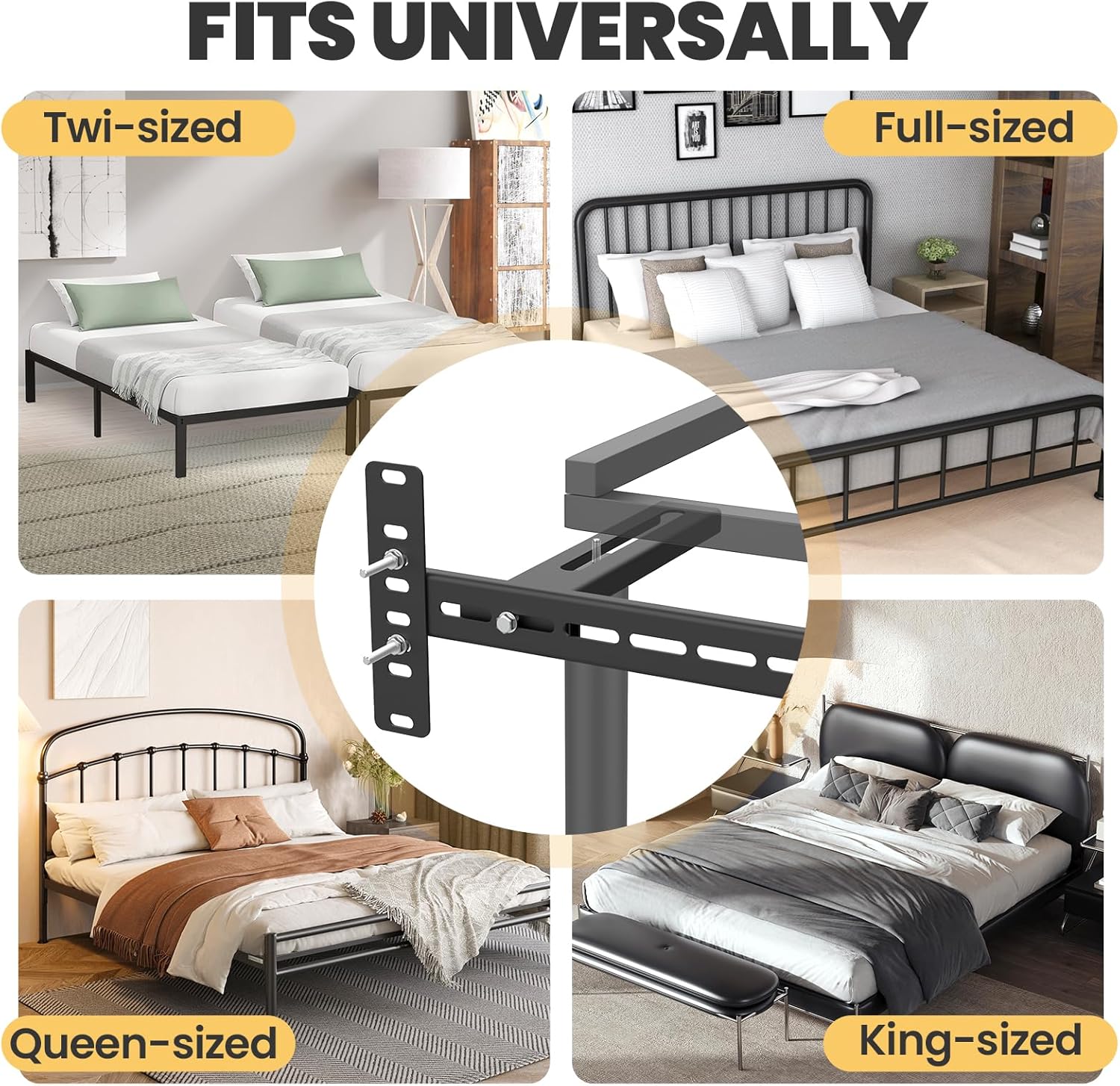 Universal Headboard Brackets for Adjustable Bed Base, Headboard Brackets for Twin/King/Queen/Full Size Bed Frame, Easy to Customize - Durable - Solid Steel(Black)