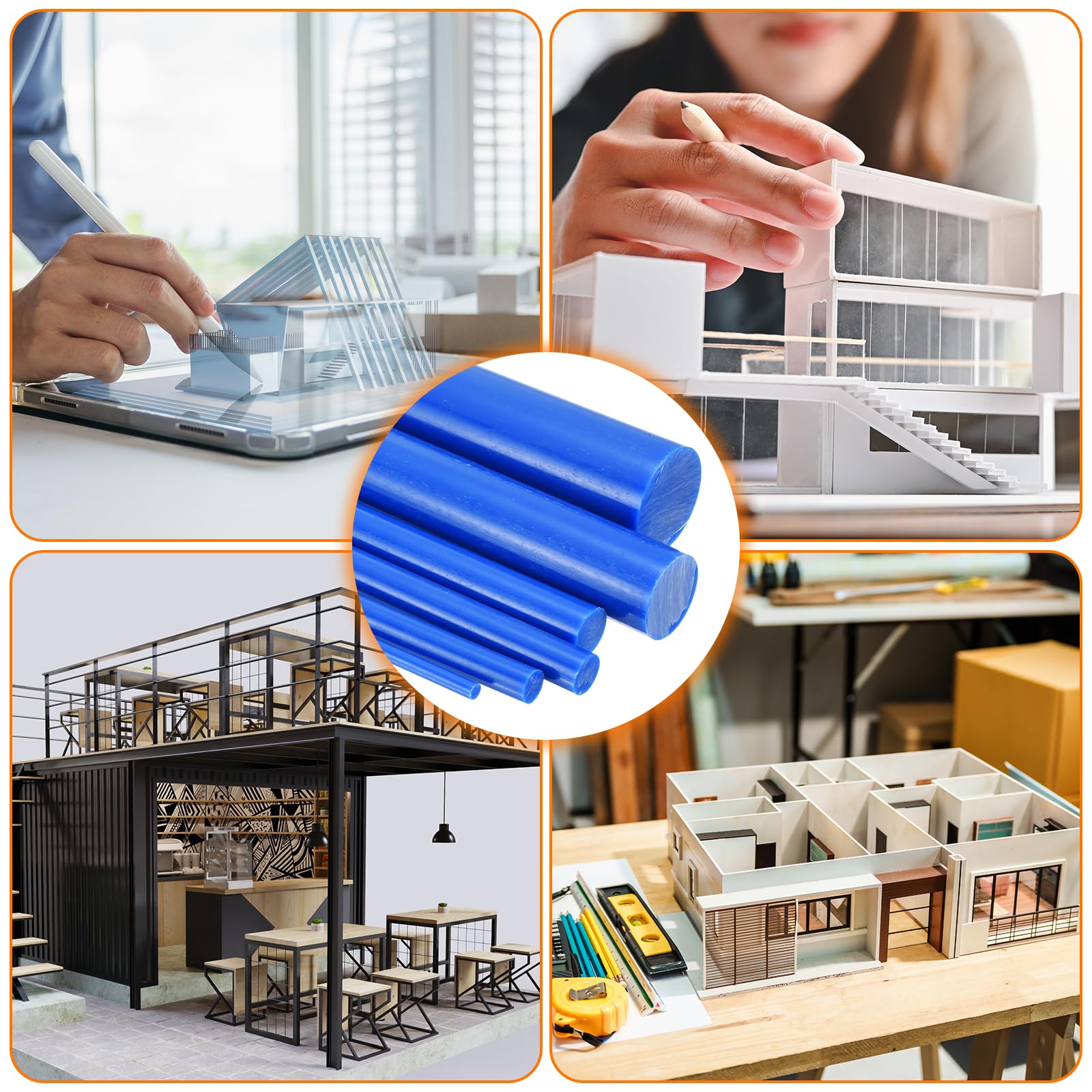 uxcell 5 aste in plastica blu, 15 x 500 mm, in ABS, rotonde, solide, per fai da te, giocattoli, costruzioni, modellismo architettonico