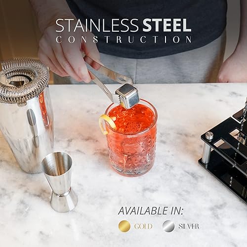 Miniatura 6 de Mixology - Juego de coctelera plateada de 24 piezas con soporte, accesorios esenciales para el hogar, coctelera Martini, jigger, Muddler, cubos