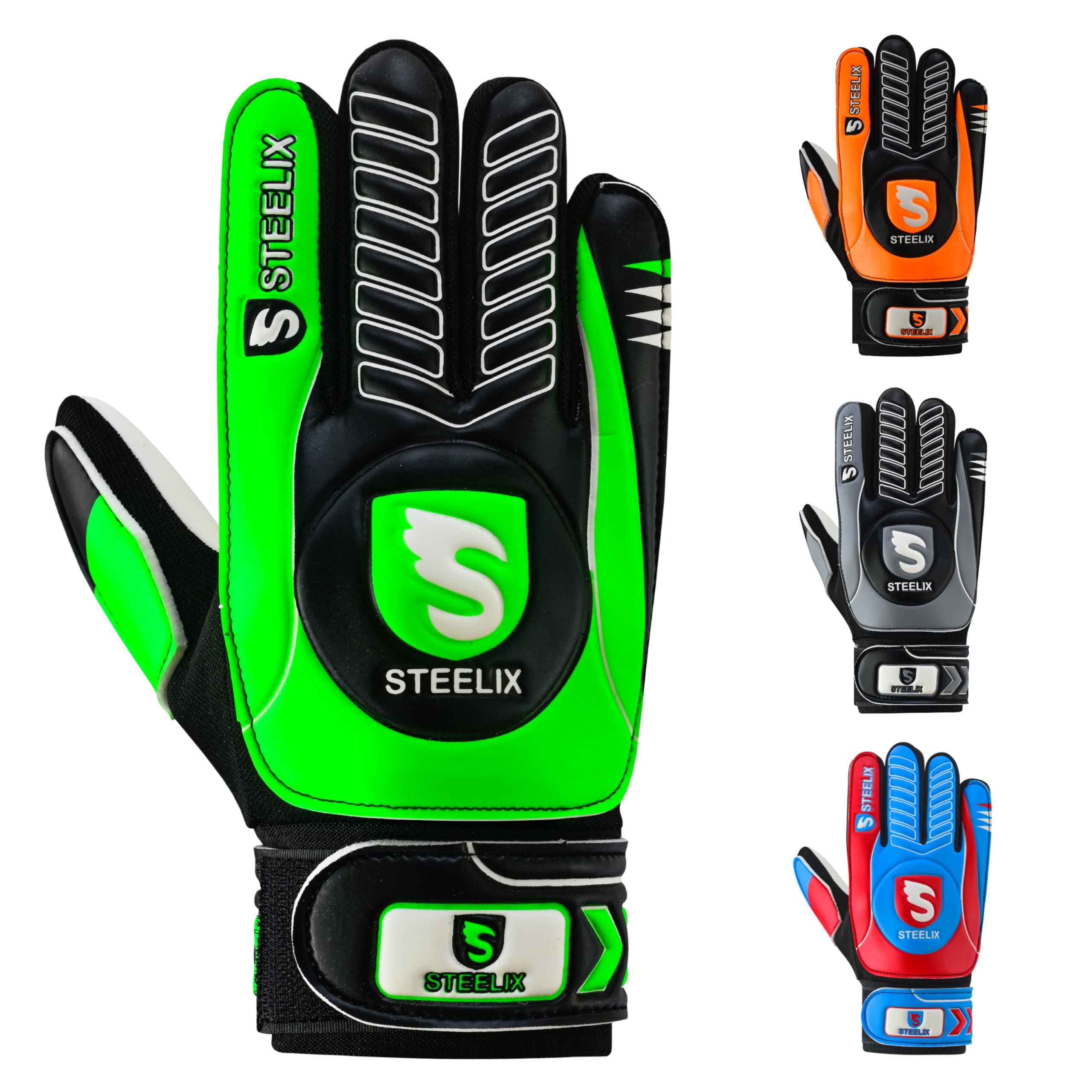 Steelix Junior Football Goalkeeper Gloves for Boys, Kids, and Youth Soccer Goalie Gloves with Super Grip Palms and Durable Protection