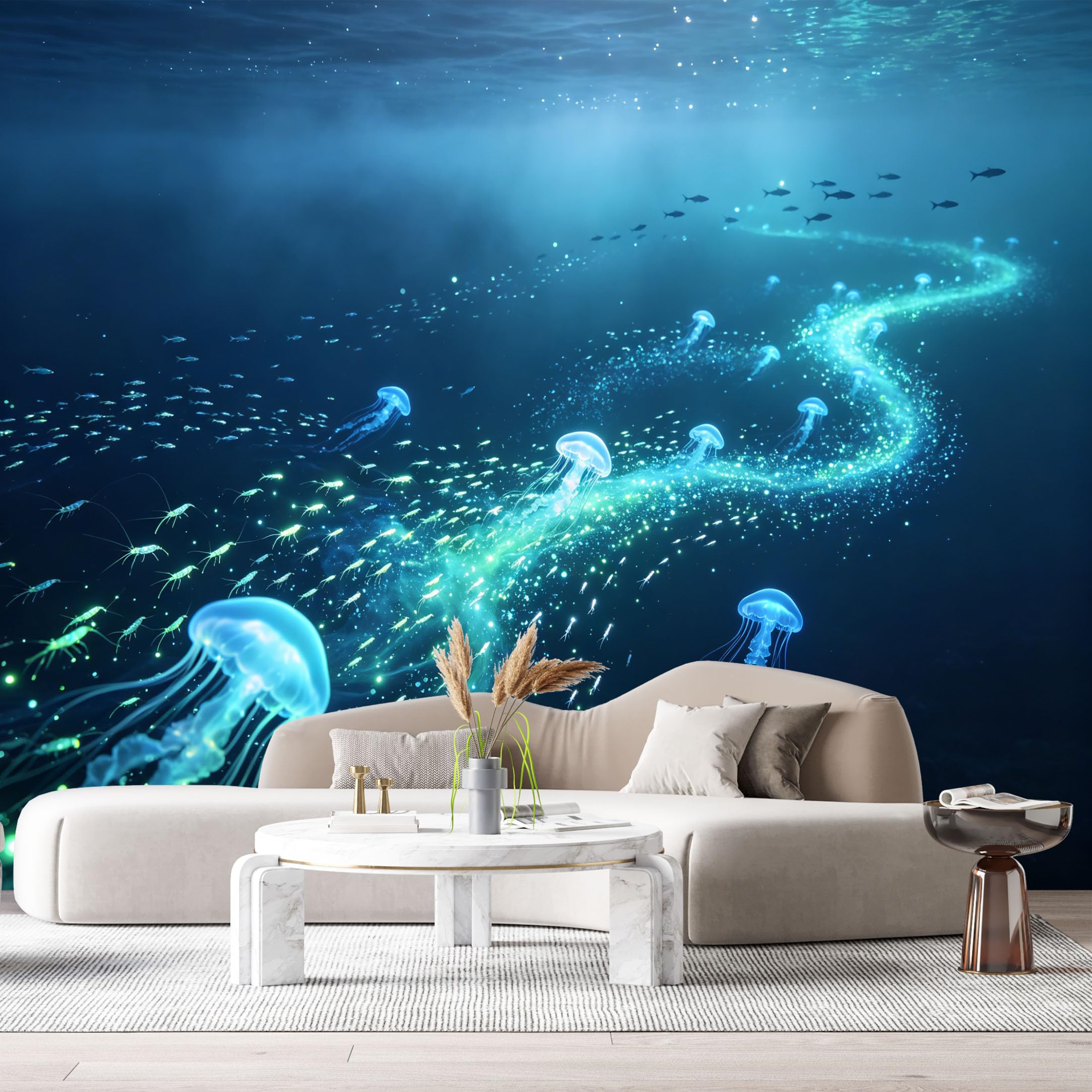 Custom Size Wall Murals Ocean Marine Jellyfish Bioluminescent Deep Sea 3D SelfAdhesiveWall Fabric Removable Wallpaper Wall Decor for Living Room Bedroom Bathroom