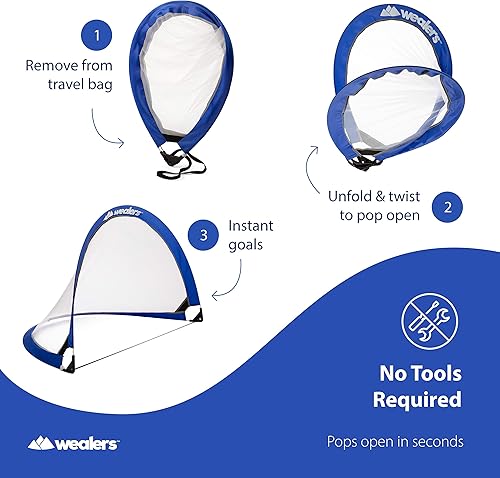 Miniatura 3 de Juego de 2 porterías de fútbol plegables con bolsa de viaje, redes de portería de fútbol ultra portátiles de 4 pies para la playa, parque infantil,