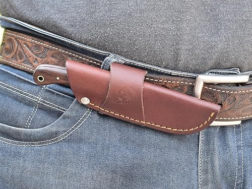 Miniatura 7 de Knives Ranch Cuchillo de caza EDC hecho a mano  Elegante y práctico  Espiga completa  Acero de Damasco  Funda de vaquero de transporte horizontal
