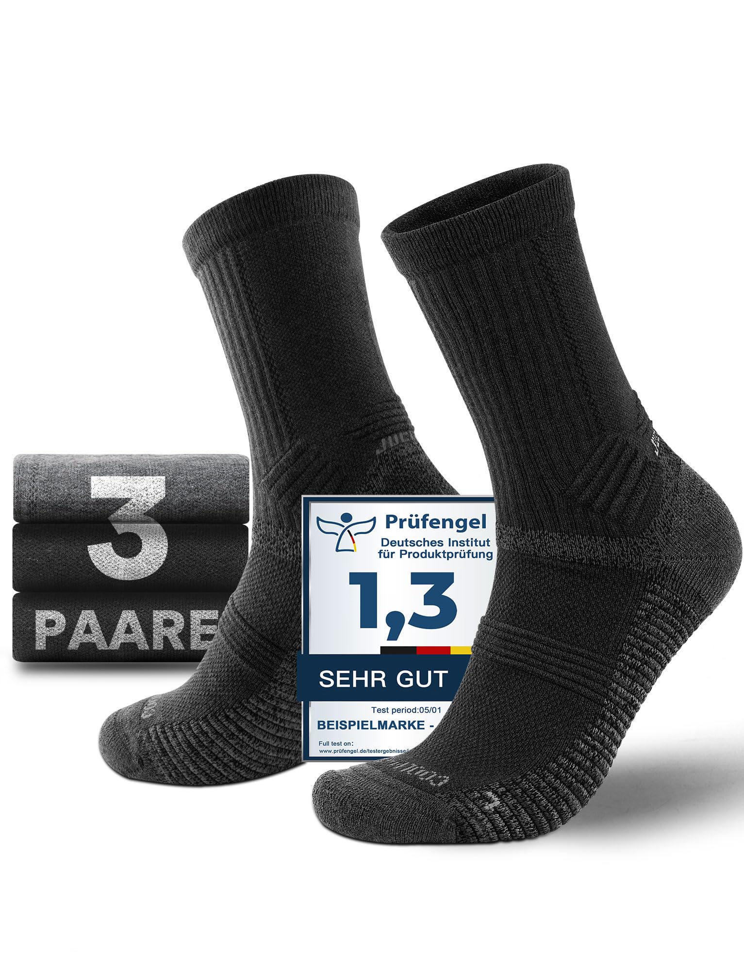 Juclise Herren Sommer Dünn Wandersocken Coolmax Merino Kompression Anti Blasen Gepolstert Anti-Schweiß Atmungsaktiv Trekkingsocken (DE/NL/SE/PL, Numerisch, 35, 38, Anthrazit*1 + Onyx*2)