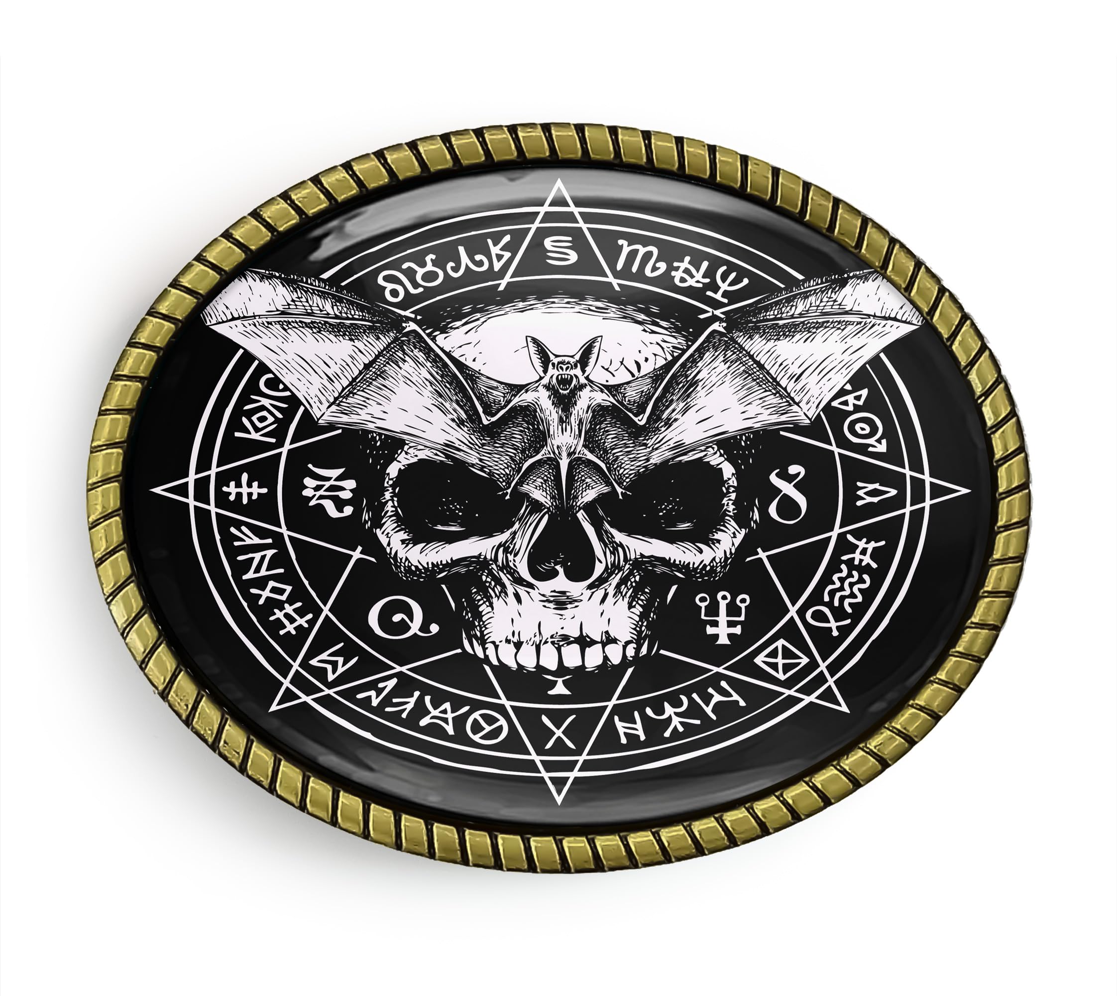 Occult Witchcraft Belt Buckle - Gothic Bat Skull Handmade Brass Buckle