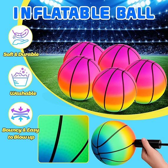 Mini Toy Basketballs Set - 8 Small Balls with Pump, Over The Door Mini Hoop Replacements, Indoor Basketball Toy for Toddlers, Kids, Teenagers, Pool, Yard, Outdoors 5 Pack