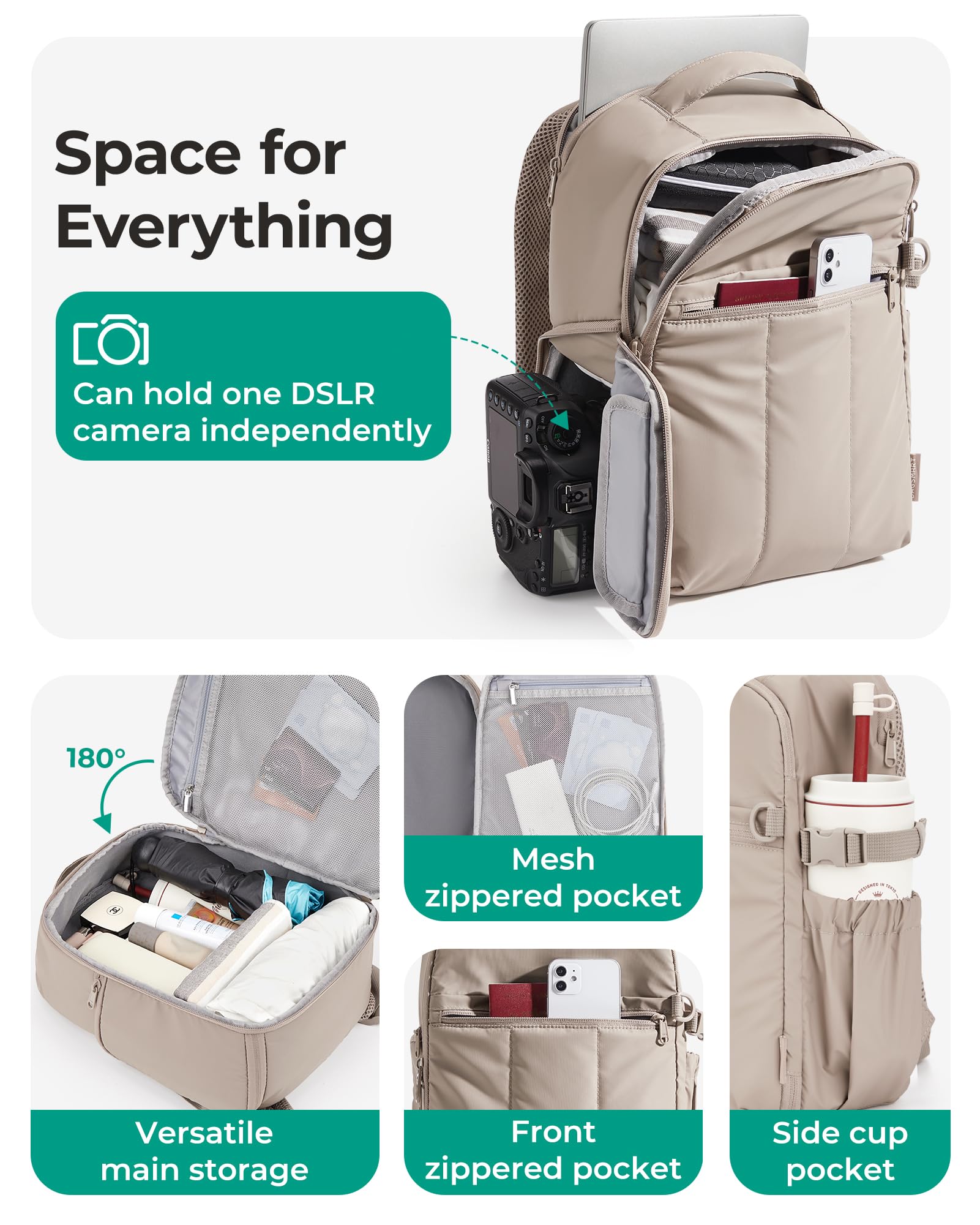 bagsmart Small Camera Backpack Bag for DSLR SLR Mirrorless Cameras Photographer with Tripod Holder 13.6" Laptop Compartment Women Travel Bag - 3