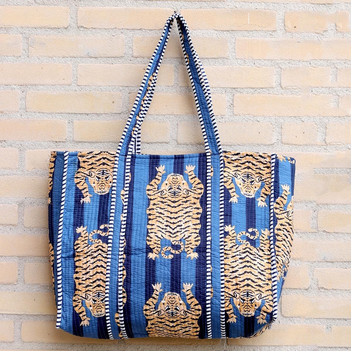 YILLE Women Handblock Lightweight Travel Bag Purse Cotton Shoulder Tote Bag For Shopping Grocery & Beach Bag