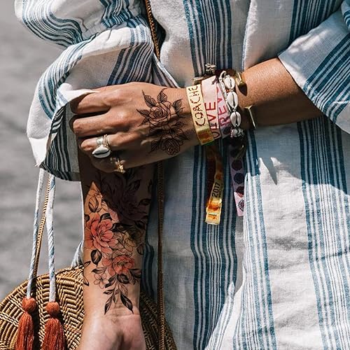 Miniatura 7 de Aresvns Flores de tatuaje temporales para mujer, 30 hojas, rosas de tatuaje falsas realistas, impermeables y duraderas, regalo del día de San