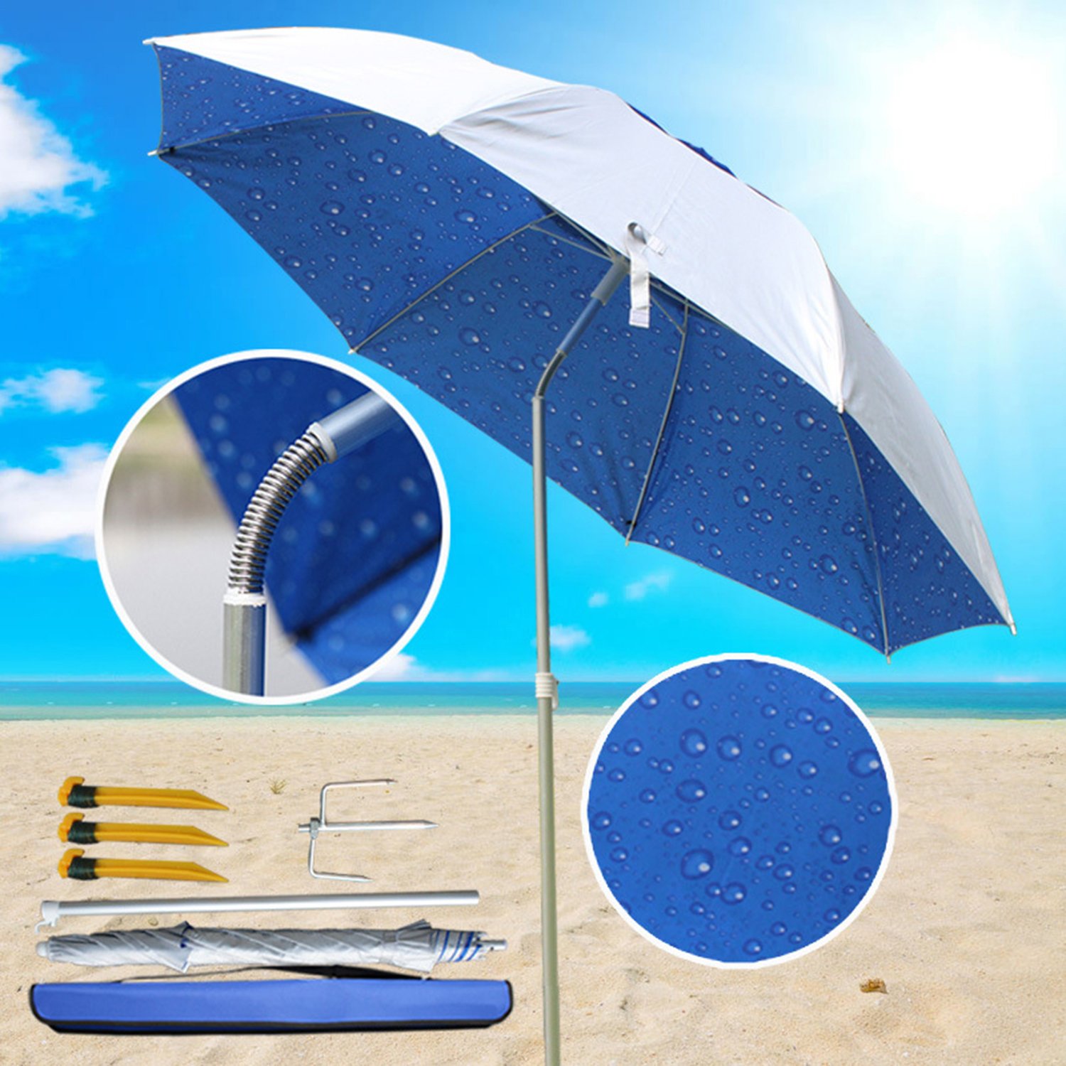 Dayiss® Parasol wędkarski, 2,0 m, super lekki aluminiowy stelaż – składany w różnych pozycjach, parasol wędkarski