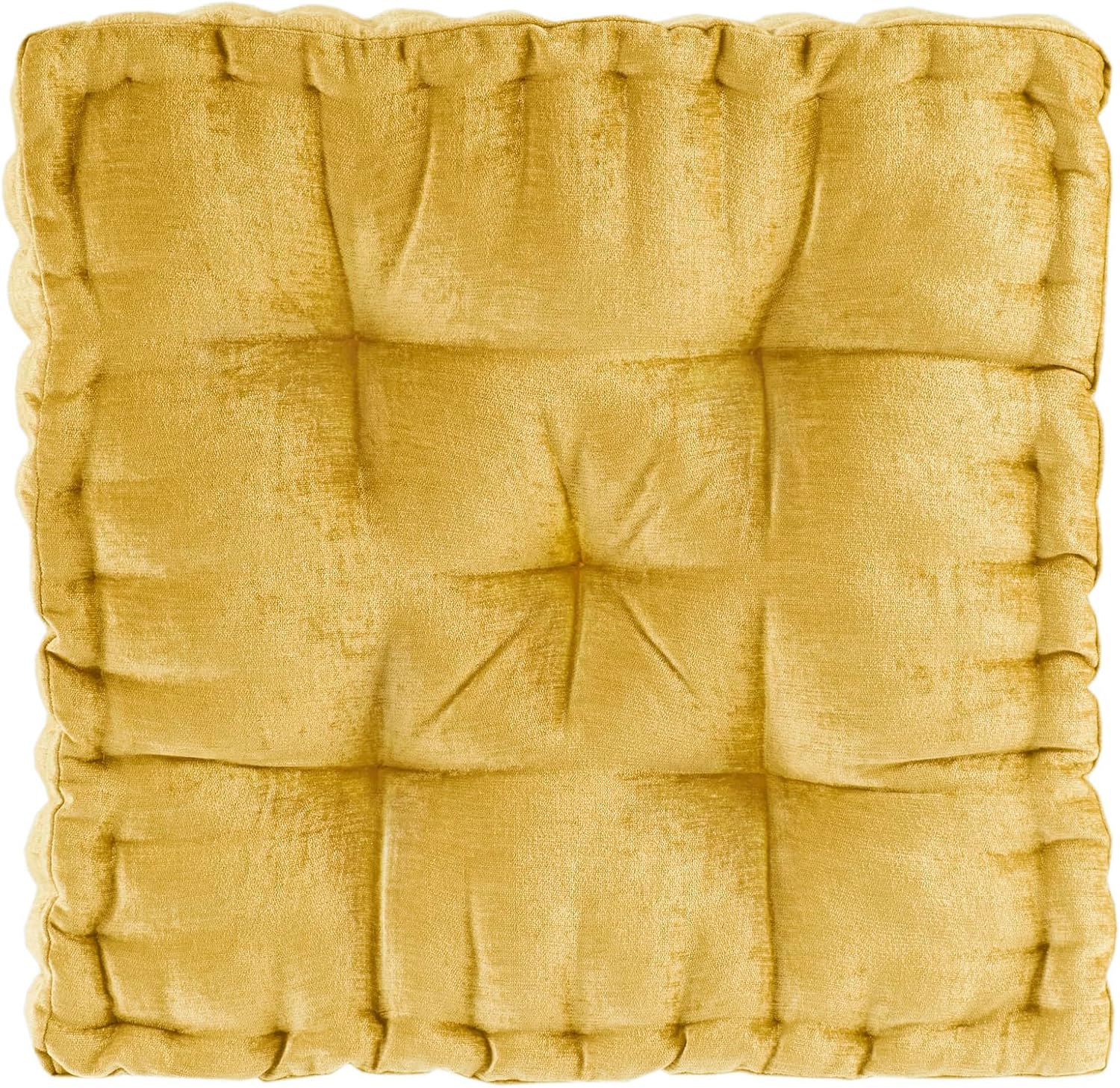Intelligent Design Azza Floor Pillow, Large Cushions Sitting for Adults, Floor Pillow for Meditation or Yoga, Lustrous Chenille Tufted with Scalloped Edges for Bench/Chair Cushion, 20"x20"x5" Yellow 20"W x 20"L x 5"H Square Yellow