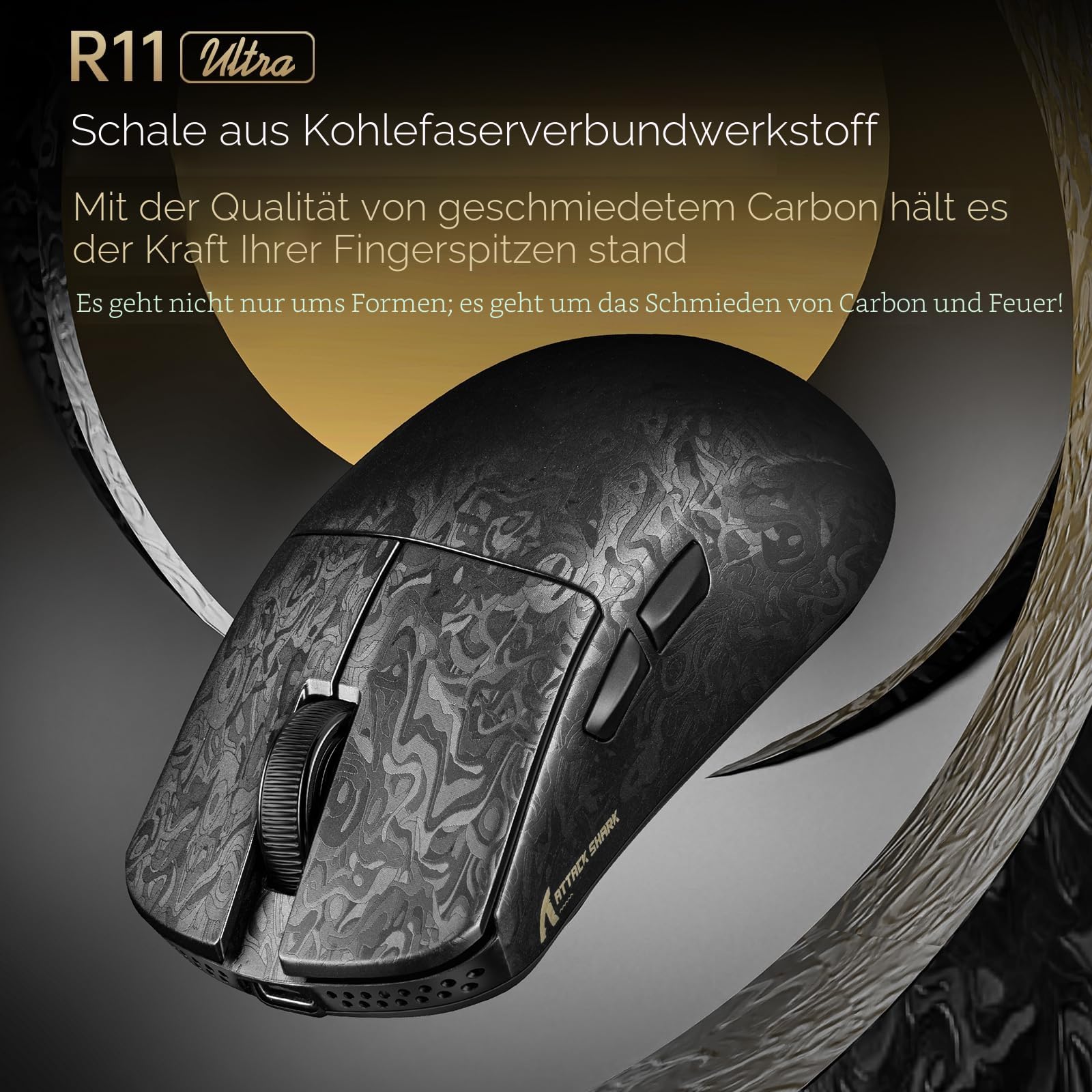 MAMBASNAKE x Attack Shark R11ULTRA Carbon Fiber Wireless Gaming Mouse, 8000Hz, 49g Superlight, 42000DPI, PAW3950MAX Sensor, Nordic 52840 Chip, Nano-Metal Ice Coating, 20000 FPS, BT/2.4G/USB-C Mice