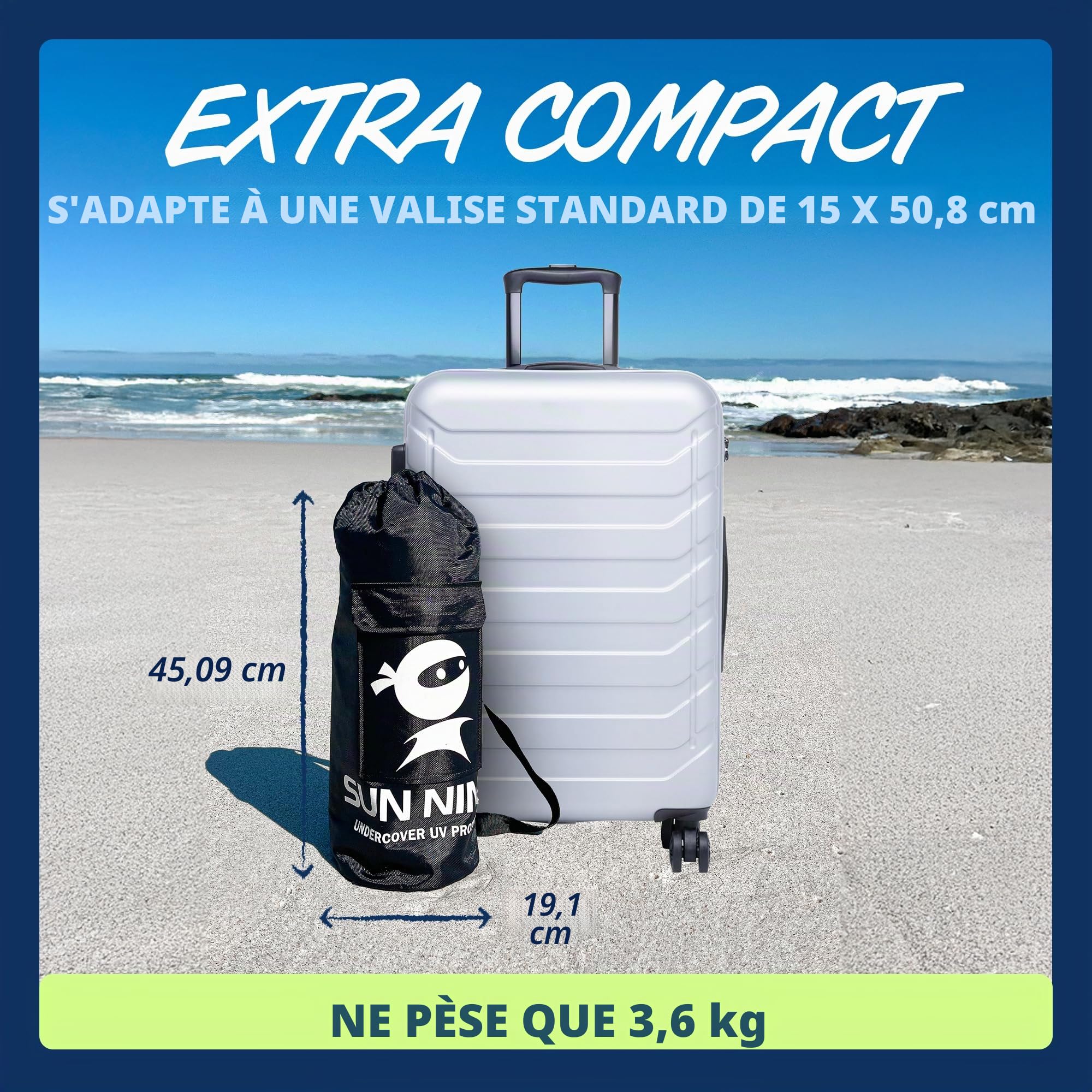 SUN NINJA Tente Pop Up de Plage - Tente de Plage Anti UV pour Bebe - Protection du Soleil pour Bébé Enfant Adulte - Plage Camping Pêche ou Randonnée - 215 x 230 cm - Marine