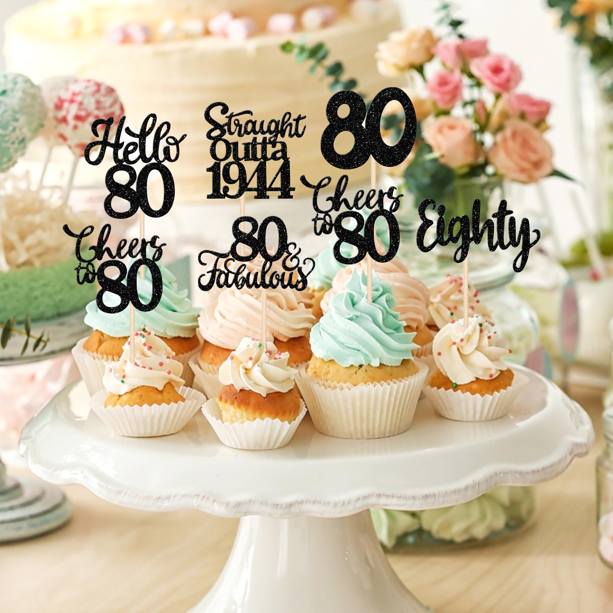 80. Geburtstag Cupcake-Topper „Straight Outta 1943“ – 36 Stück, Glitzernd, Für Torten & Desserts