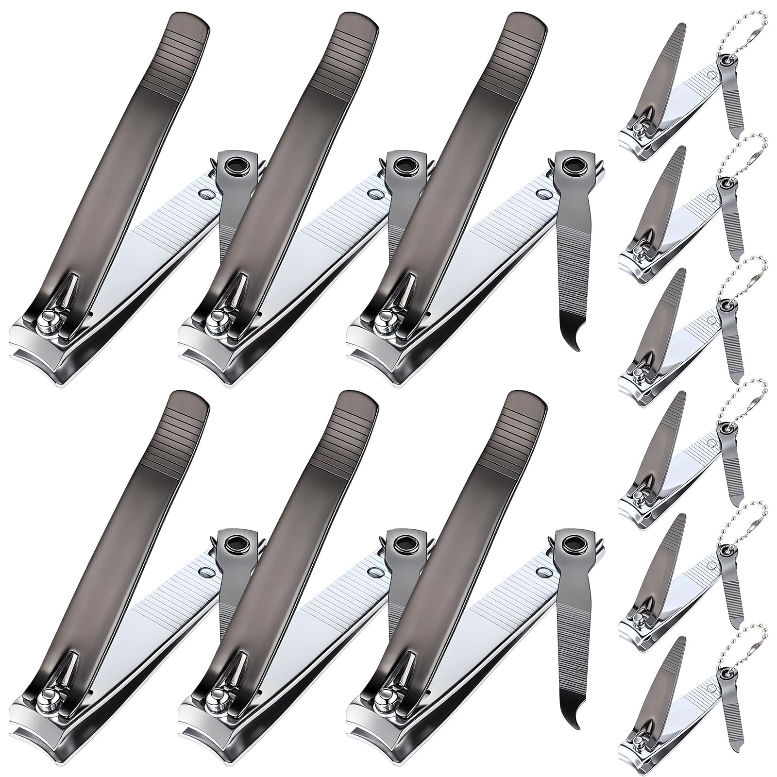 Bememo 12 Pieces Stainless Nail Clippers Set Fingernail and Toenail Clippers Nail Cutter Tool Set for Men and Women (Grey and Silver)