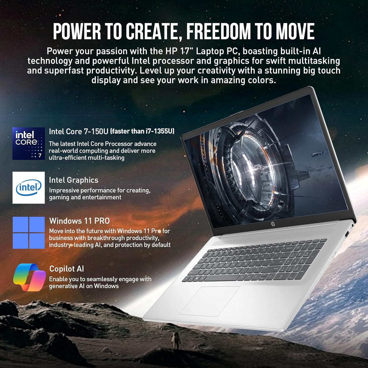 HP 17 Inch Laptop Touchscreen Computer, 17.3" Business Laptop HD+ Touch Screen, Windows 11 Pro Lifetime Office, Intel Core 7 (> i7-1355U), Backlit Keyboard|10-Key Number Pad|16GB RAM 1TB SSD