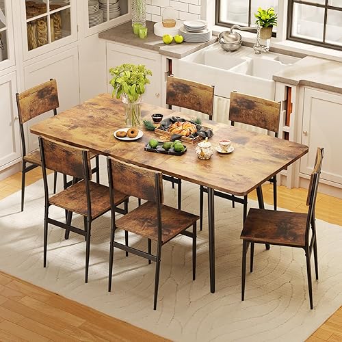 Vista 3 de 63” Extendable Dining Table Set for 4-6 People, 7-Piece Dining Table Set for 6 People with 6 Chairs, MDF Wood Board Kitchen Table Set for Small Gris