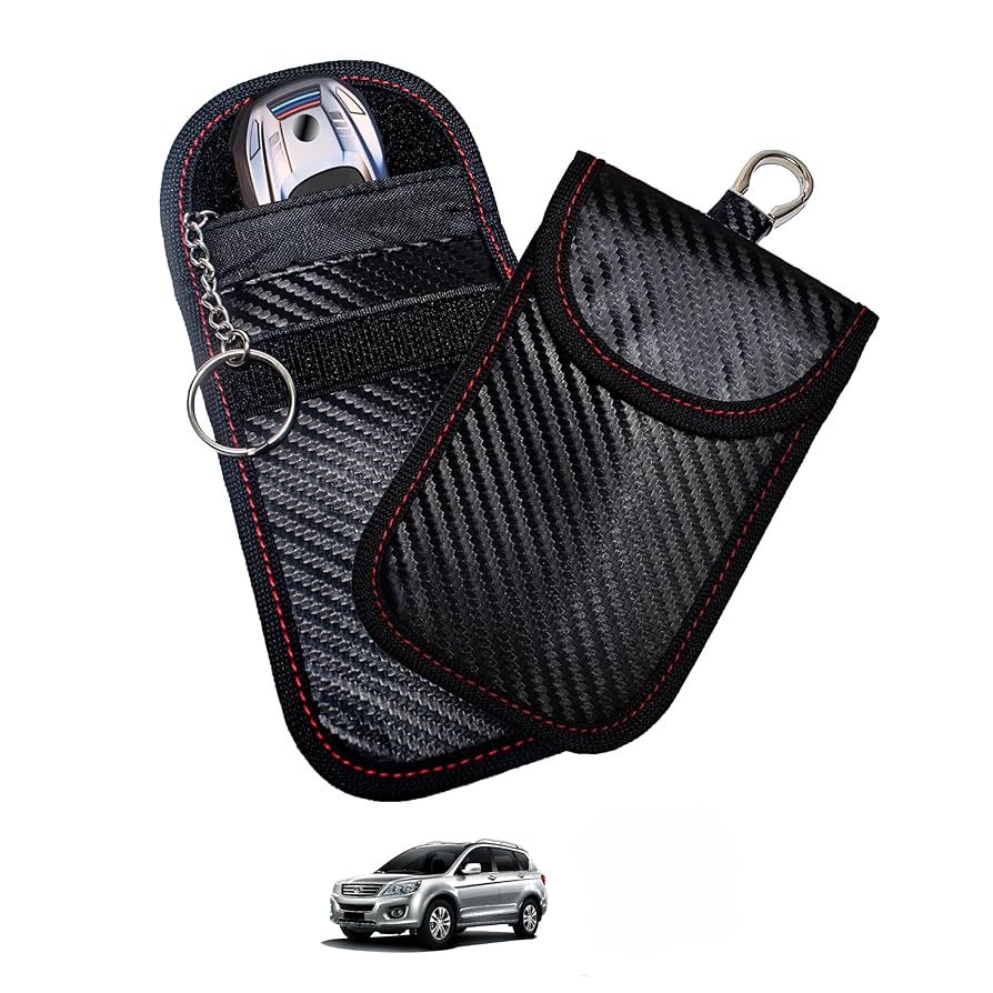 Carbon Zone Faraday Key Fob Protector Carbon Fiber Car Key Shielding Bag For RFID Signal Blocking Anti-Theft Accessory For RFID Blocking Car Key Pouch Anti-Theft Car Security Cage