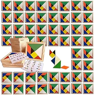 Comprar Deliex. Lote 50 Puzzle Tangram de Madera para Desarrollo Mental. Juguetes educativos para niños. Detalles cumpleaños Infantiles en Colegios. (50 Puzzles)