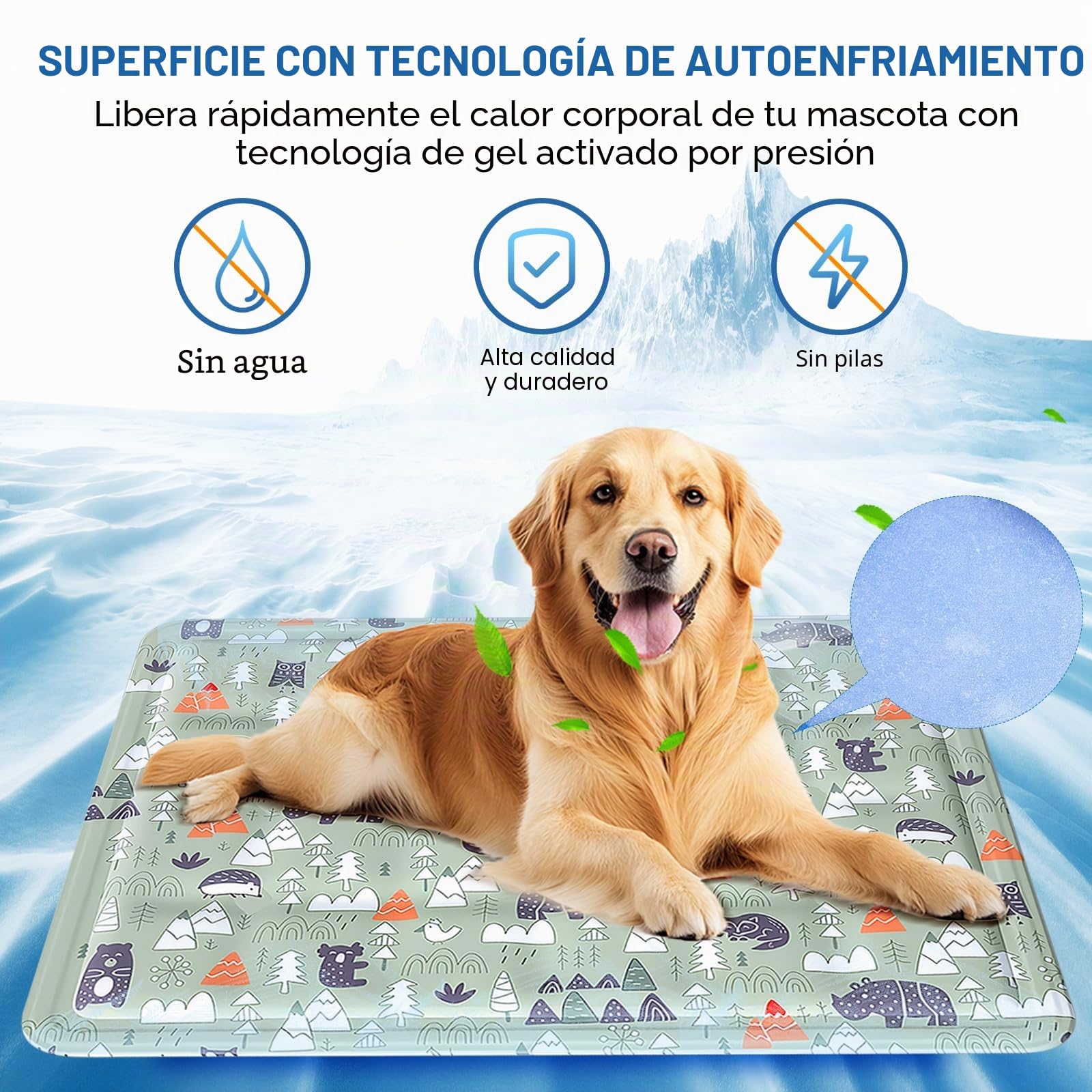 Ninonly Manta Refrescante para Perros 50x65cm Alfombrilla Refrigerante para Perros y Gatos Tapete de Enfriamiento en Gel No Tóxico Auto-Enfriable Impermeable para Cama, Coche Diseño de Animales