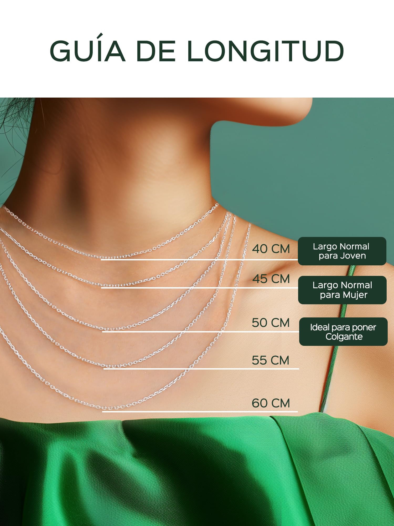 ChicSilver 925 Plata Cadena Fina Mujer para Colgante Collar Delicioso | 1,1/1,5mm Ancho 40-60cm Largo Chapado en Oro Blanco/18K Joyería Minimalista Regalo