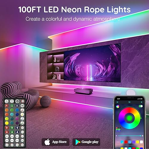 Miniatura 2 de SINLEY Tira de luces LED de neón de 100 pies, control con aplicacióncontrol remoto, luces LED flexibles, múltiples modos, IP68 luces de neón RGB