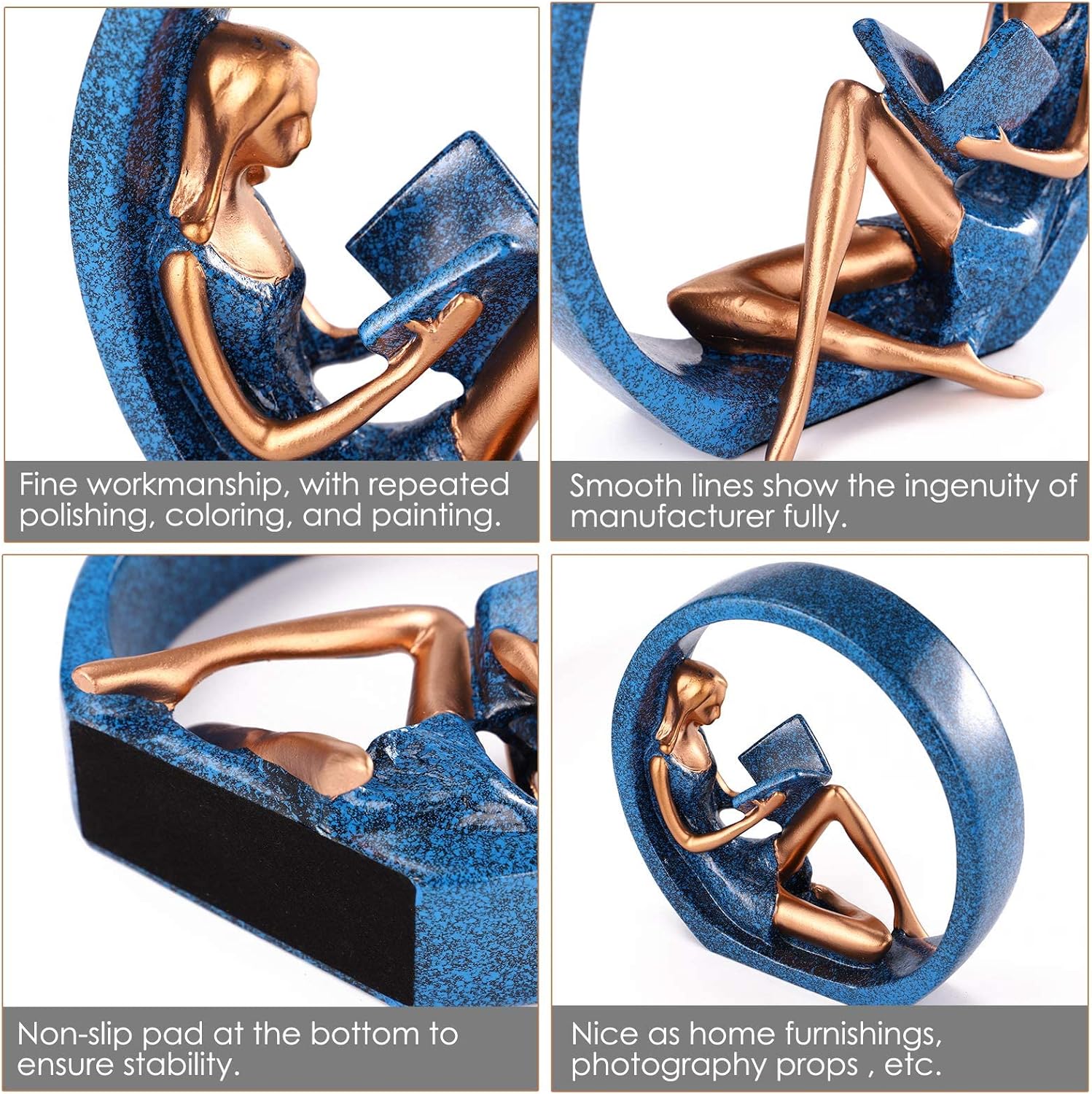 H&W 2PCS 11''H Girl Statues,Resin Abstract Sculptures,Reading Girl Statue Ornaments,Yoga Girl Collectible Figurines for Home Office Living Room Table Bookshelf Desk Housewarming Décor