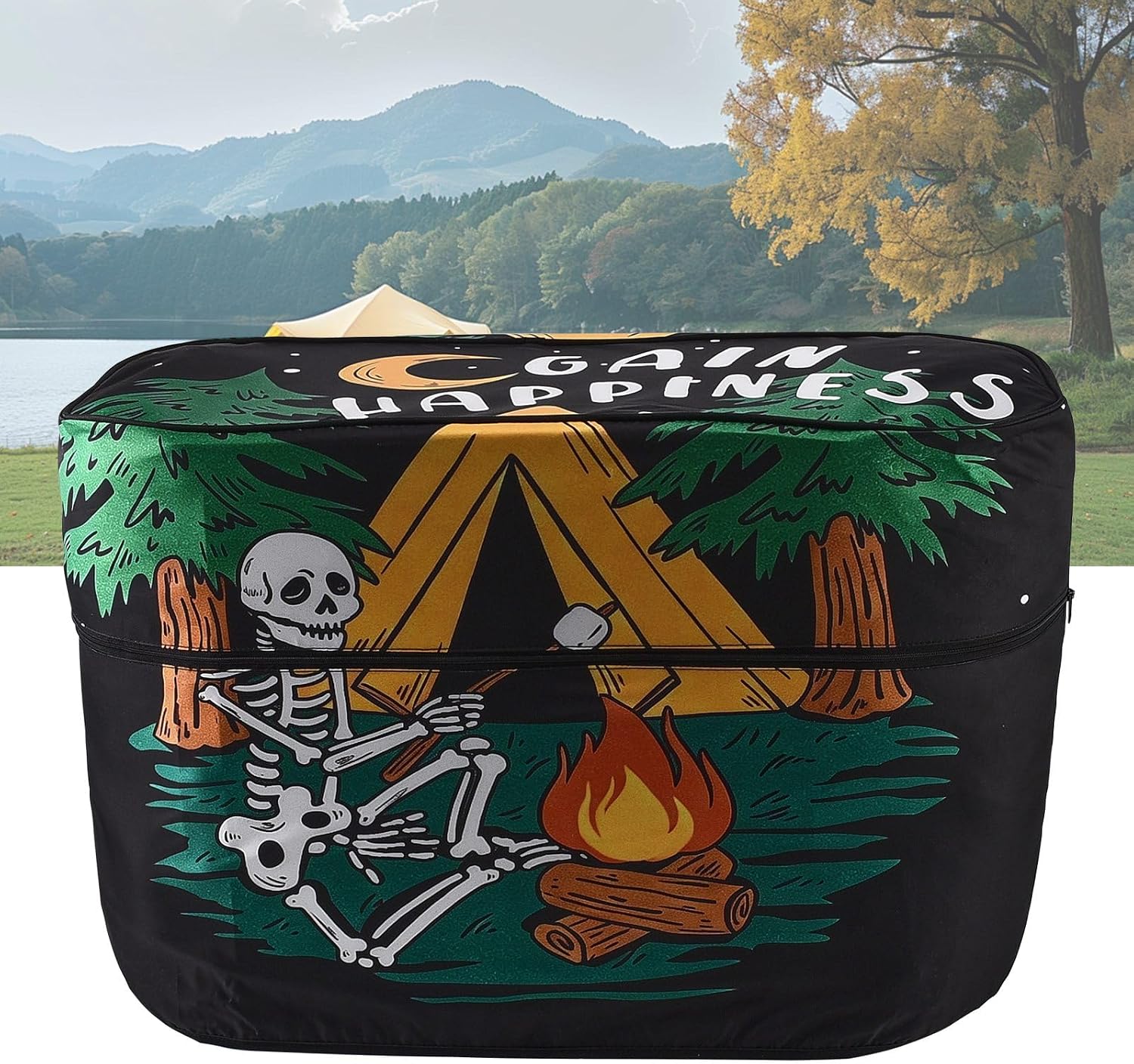 RV Propane Tank Cover with Dual Zipper & Elastic Hem, Fits Standard 40 lb Tanks, Skull