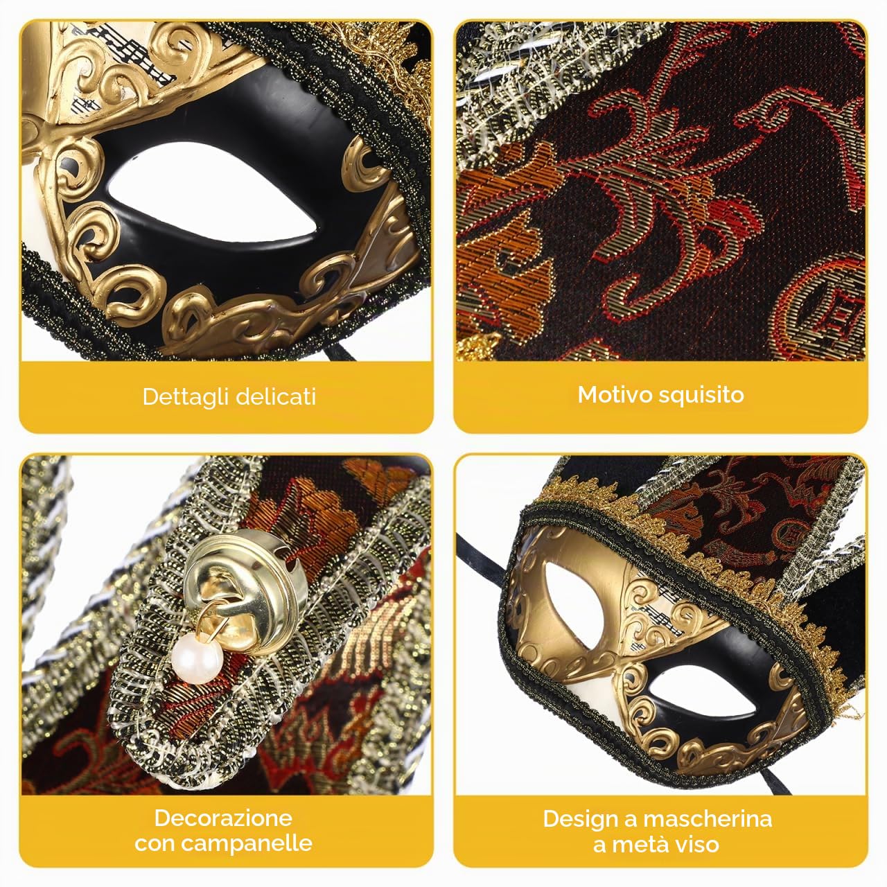 BESTOYARD Maschera Veneziana Nera Per Uomo in Plastica Pp Accessorio Per Carnevale Halloween Feste Cosplay E Foto Dimensioni 33X19.5Cm