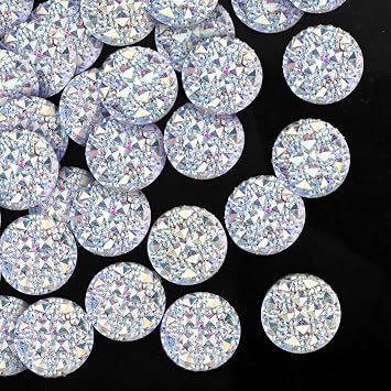 OIIKI 25PCS 20MM Rhinestones Decorations for Jewelry Making, Clear Flat Back Carbochon Crystal Button, Resin Diamond Ornaments, Sparkle Round Faux Gems for DIY Jewelry Crafts, Wedding Accessories