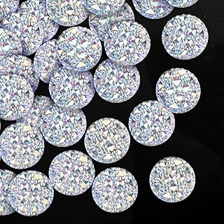OIIKI 25PCS 20MM Rhinestones Decorations for Jewelry Making, Clear Flat Back Carbochon Crystal Button, Resin Diamond Ornaments, Sparkle Round Faux Gems for DIY Jewelry Crafts, Wedding Accessories