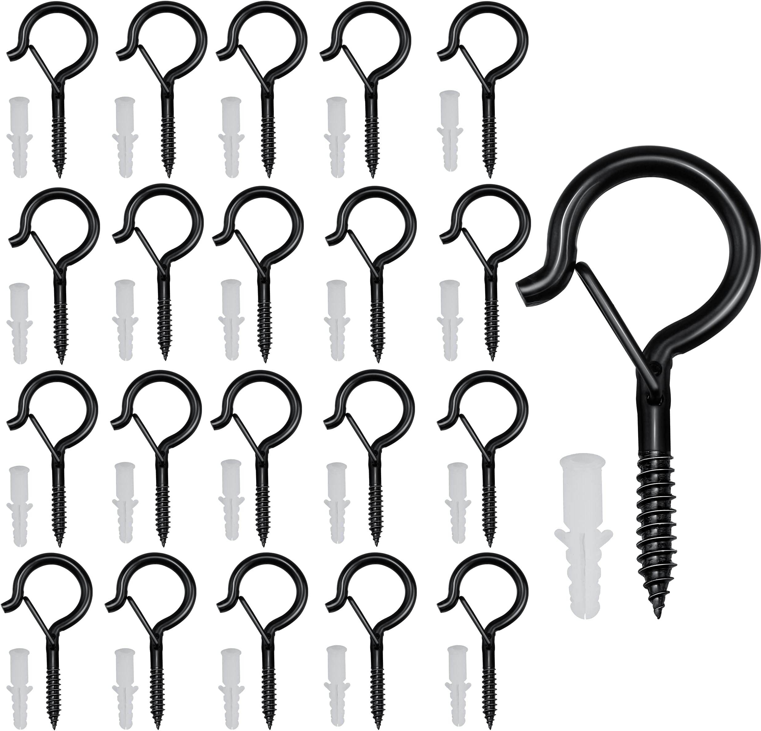 MOCOBO 20pcs QHanger Hooks, Screw Hooks with Safety Buckle Ceiling Hooks for Hanging Plants
