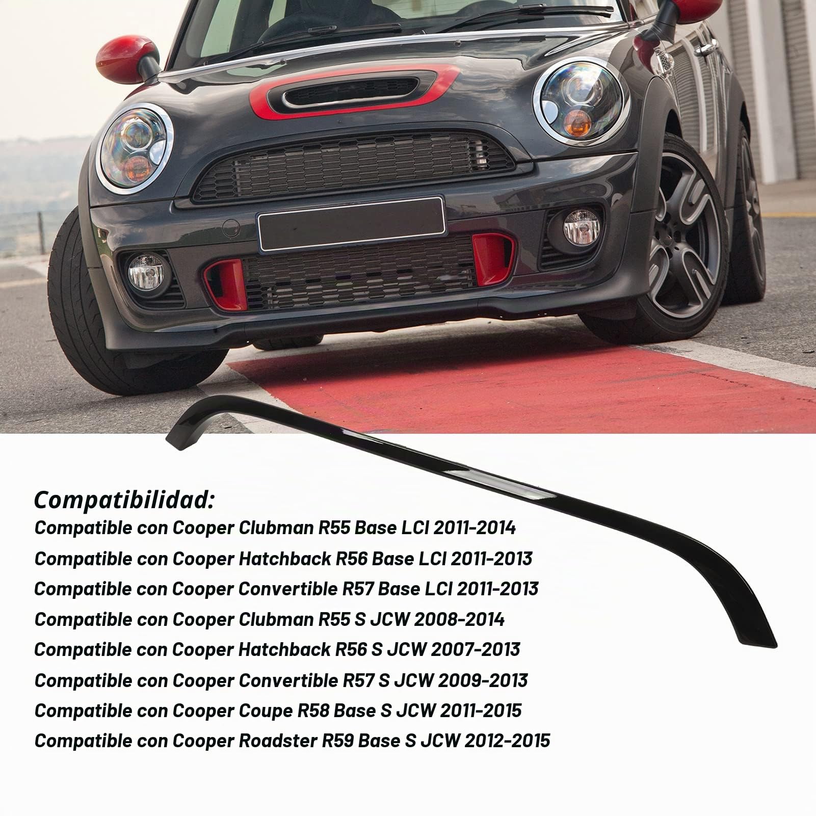 Embellecedor de Moldura de capó, 51132751040 Embellecedor de capó de Rejilla Delantera para Clubman R55, Hatchback R56, Convertible R57,Convertible R57 S JCW Coupe R58 S JCW (Negro brillante)